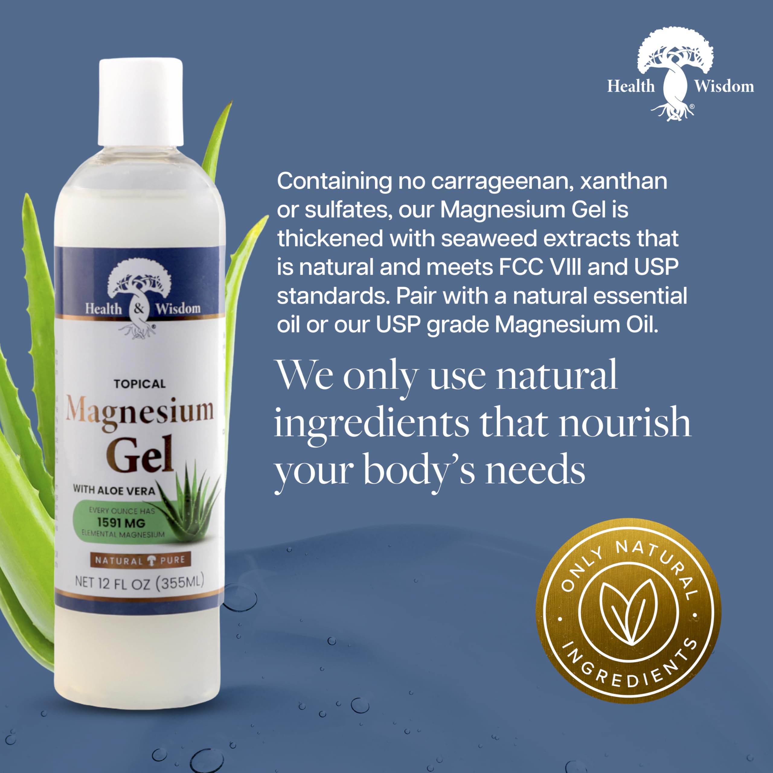 Health and Wisdom Pure Magnesium Gel with Seaweed Extract and Aloe Vera - Topical Muscle & Joint Relief- Natural and Pure Skin & Scalp Moisturizing - Enhanced Absorption - 12 Fl oz Health and Wisdom uk supplements