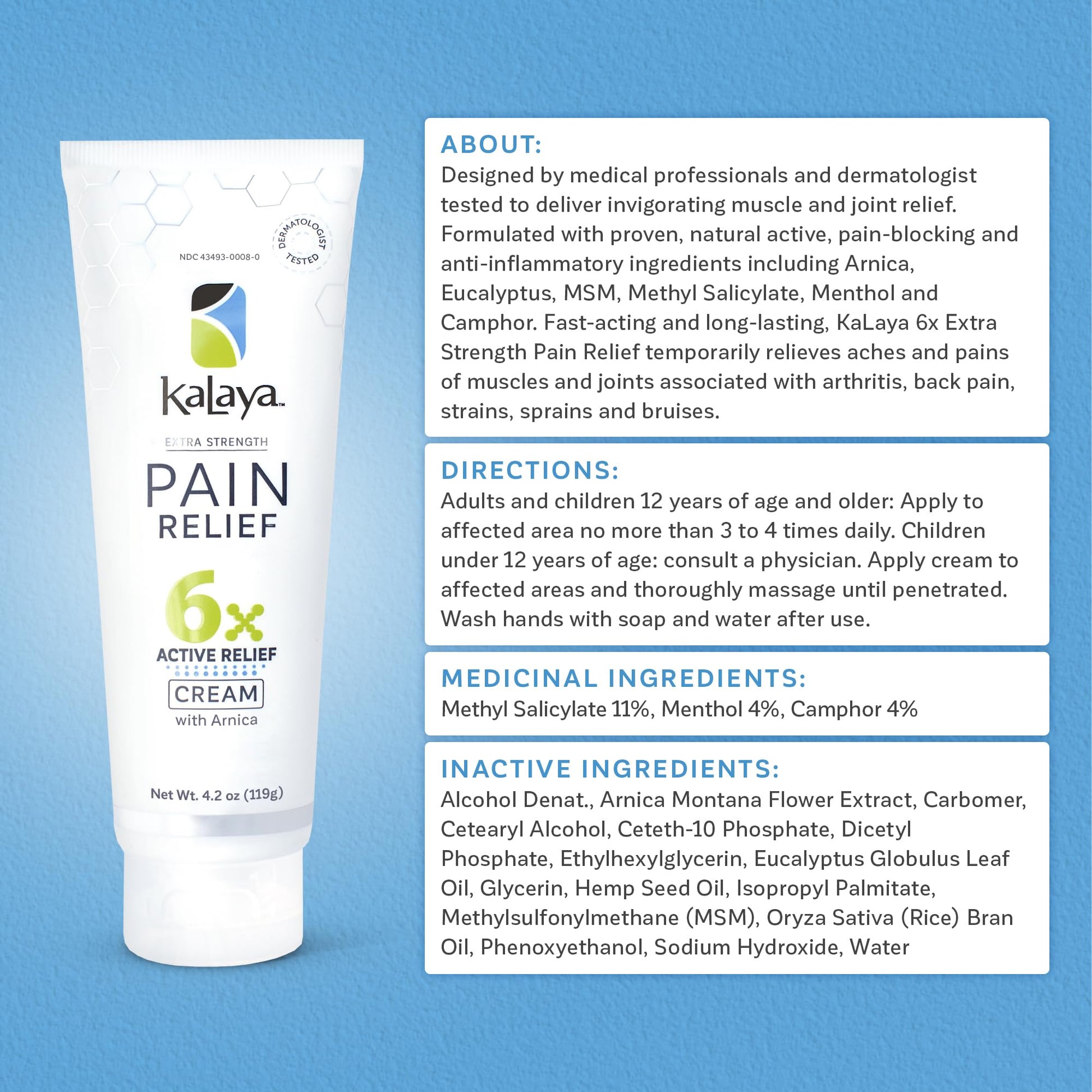 Kalaya Pain Relief Cream with Arnica for Muscles and Joints – 6 Natural Active Ingredients with Long Lasting and Fast Acting Relief in 3 Minutes - Dermatologist Tested to Soothe Tension - 4.2 oz Kalaya Naturals uk supplements