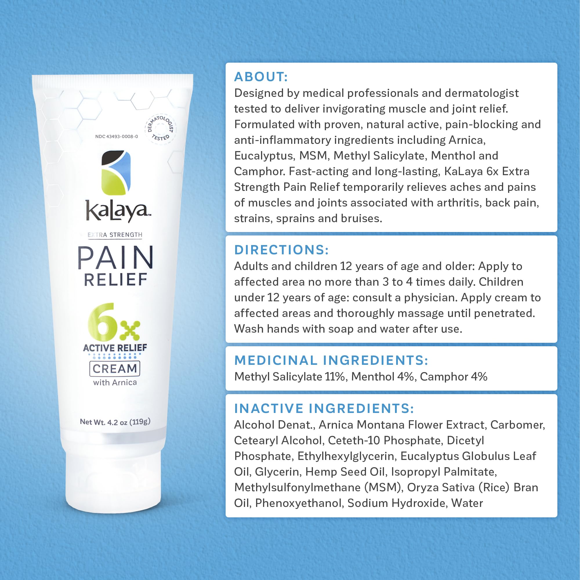 Kalaya Pain Relief Cream with Arnica for Muscles and Joints – 6 Natural Active Ingredients with Long Lasting and Fast Acting Relief in 3 Minutes - Dermatologist Tested to Soothe Tension - 4.2 oz Kalaya Naturals uk supplements