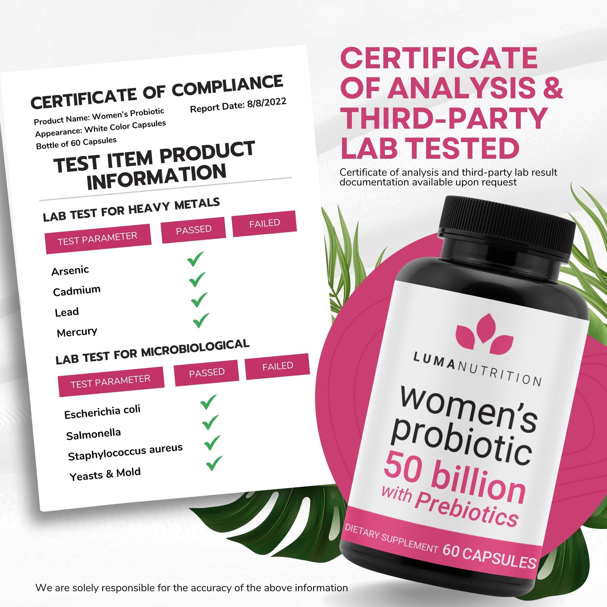 Luma Nutrition Probiotics for Women with Prebiotics - 50 Billion CFU - Formulated for Digestive Luma Nutrition uk supplements