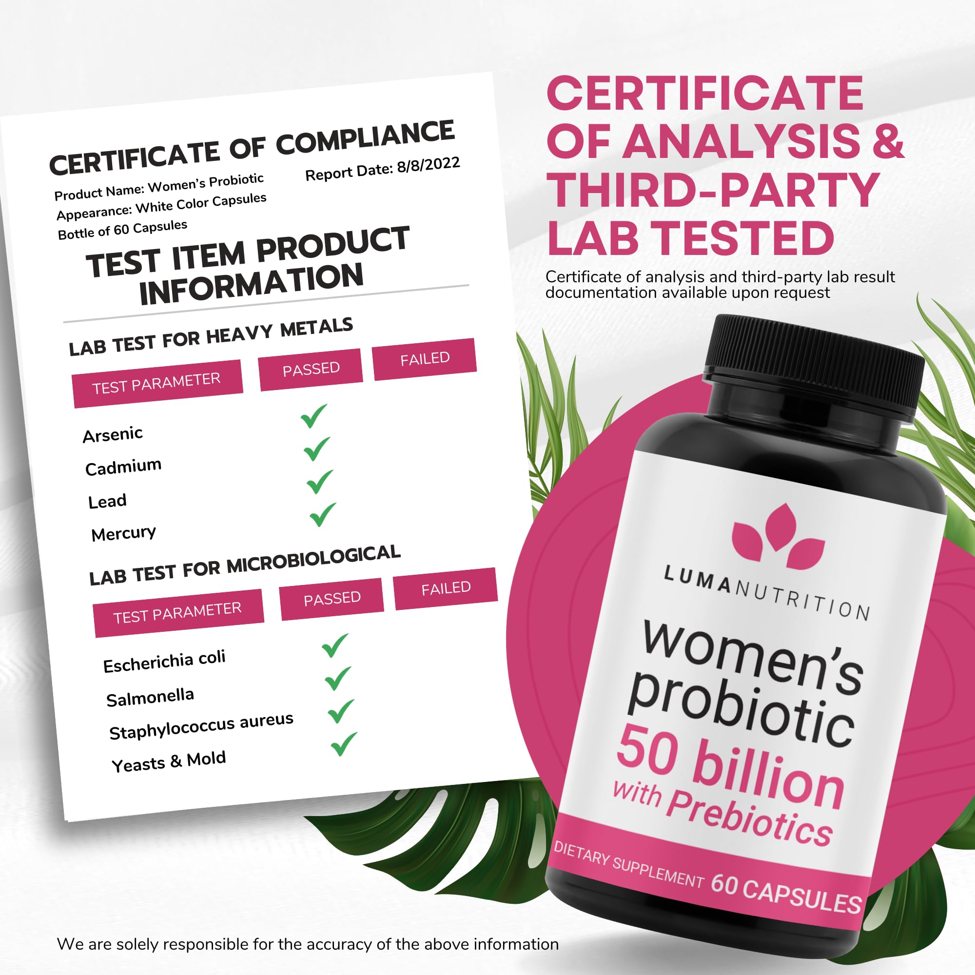 Luma Nutrition Probiotics for Women with Prebiotics - 50 Billion CFU - Formulated for Digestive Luma Nutrition uk supplements