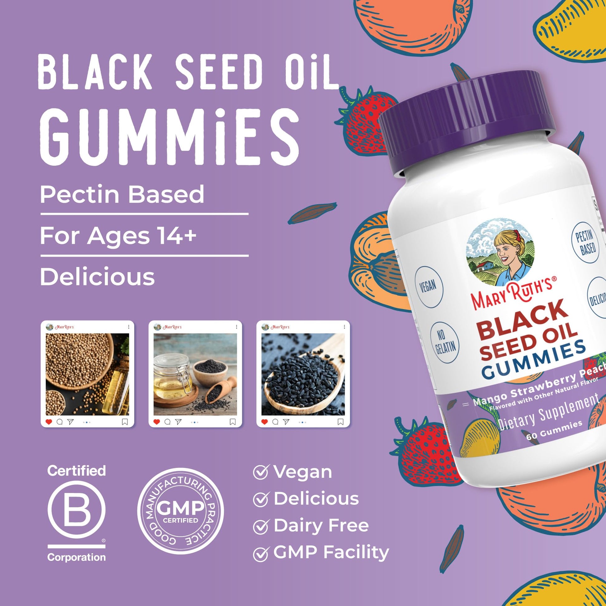 MaryRuth Organics Black Seed Oil Gummies | Black Cumin Seed Oil Supplement | Traditionally Used for Immune Support & Cardiovascular Health | Vegan | No Gelatin | Pectin Based | 60 Gummies MARYRUTH'S uk supplements