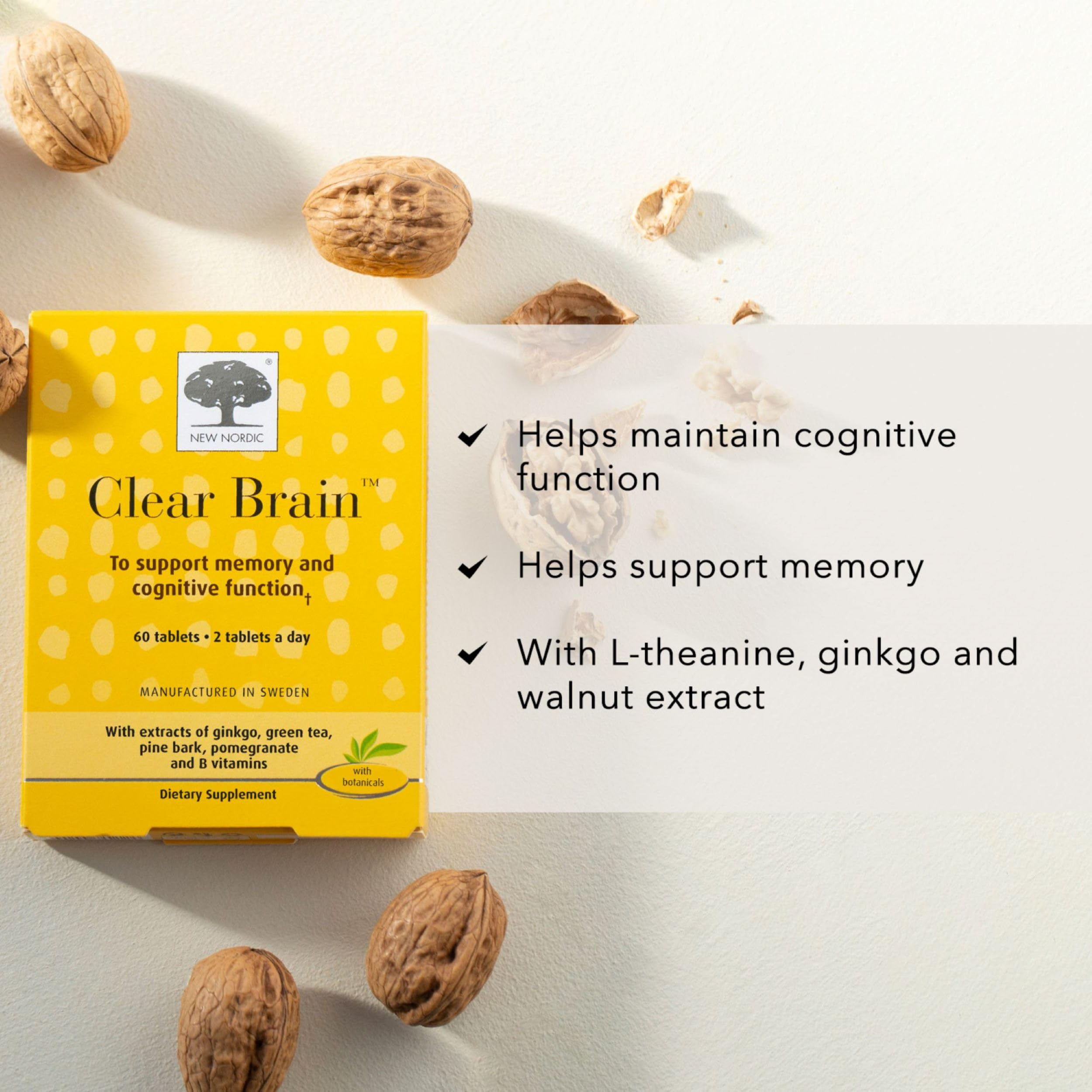 New Nordic Clear Brain Tablets, Supports Normal Cognitive Health and Memory, with Green Tea and Walnut, Swedish Made, 60 Count (Pack of 1) NEW NORDIC uk supplements