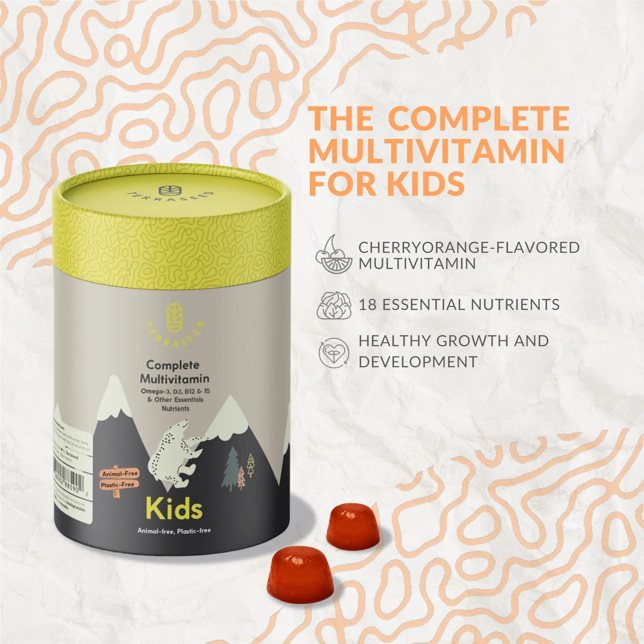 Terraseed Complete Kids Multivitamin Gummies - with Omega 3,6,9, Vitamin B12, Folic Acid, Iodine, Vitamin C, Zinc - Kids Daily Essential Vitamins Terraseed uk supplements