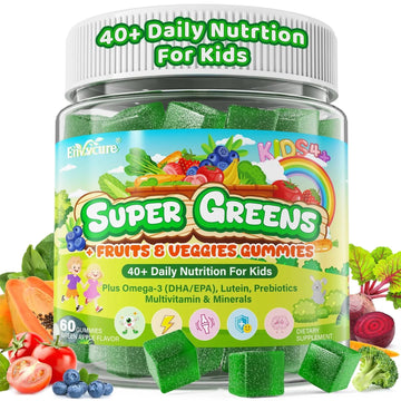 Kids Super Greens Gummies, w/Multivitamins, Spirulina, Chlorella, Spinach, Broccoli, Calcium, Omega-3 (DHA/EPA) EnvyCure uk supplements