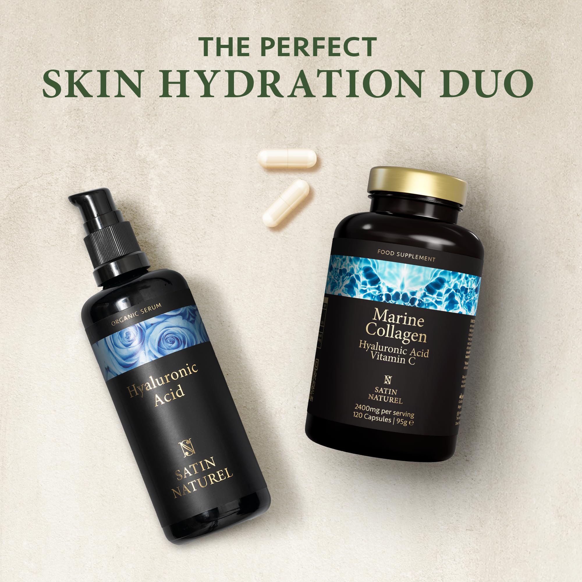 Marine Collagen Capsules with Hyaluronic Acid + Vitamin C 2400mg - High Strength Collagen SatinNaturel uk supplements