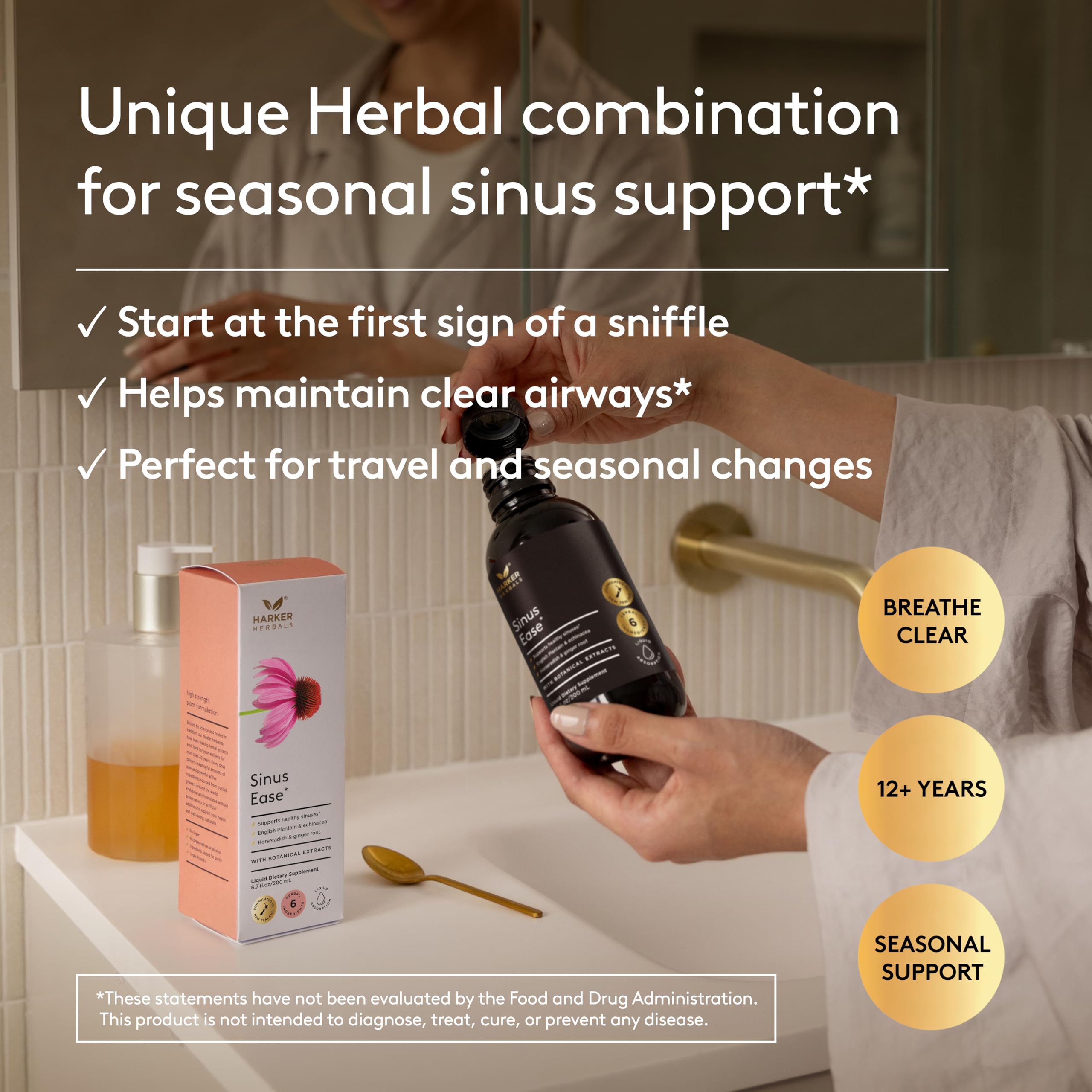 Harker Herbals Sinus Ease Syrup, Herbal Nasal Care for Runny Nose, Sinus Pressure, High Absorption, Herbal Flavor, Plant-Based - 6.7 Fl oz (40 Servings) Harker Herbals uk supplements