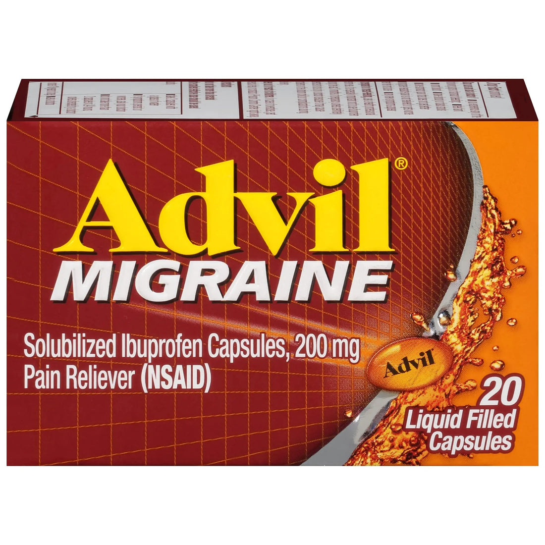 Advil Migraine Headache Relief, Ibuprofen Capsules with Ibuprofen 200mg for Migraine Relief, Nausea Relief and Light Sensitivity Relief - 20 Liquid Filled Capsules Advil uk supplements