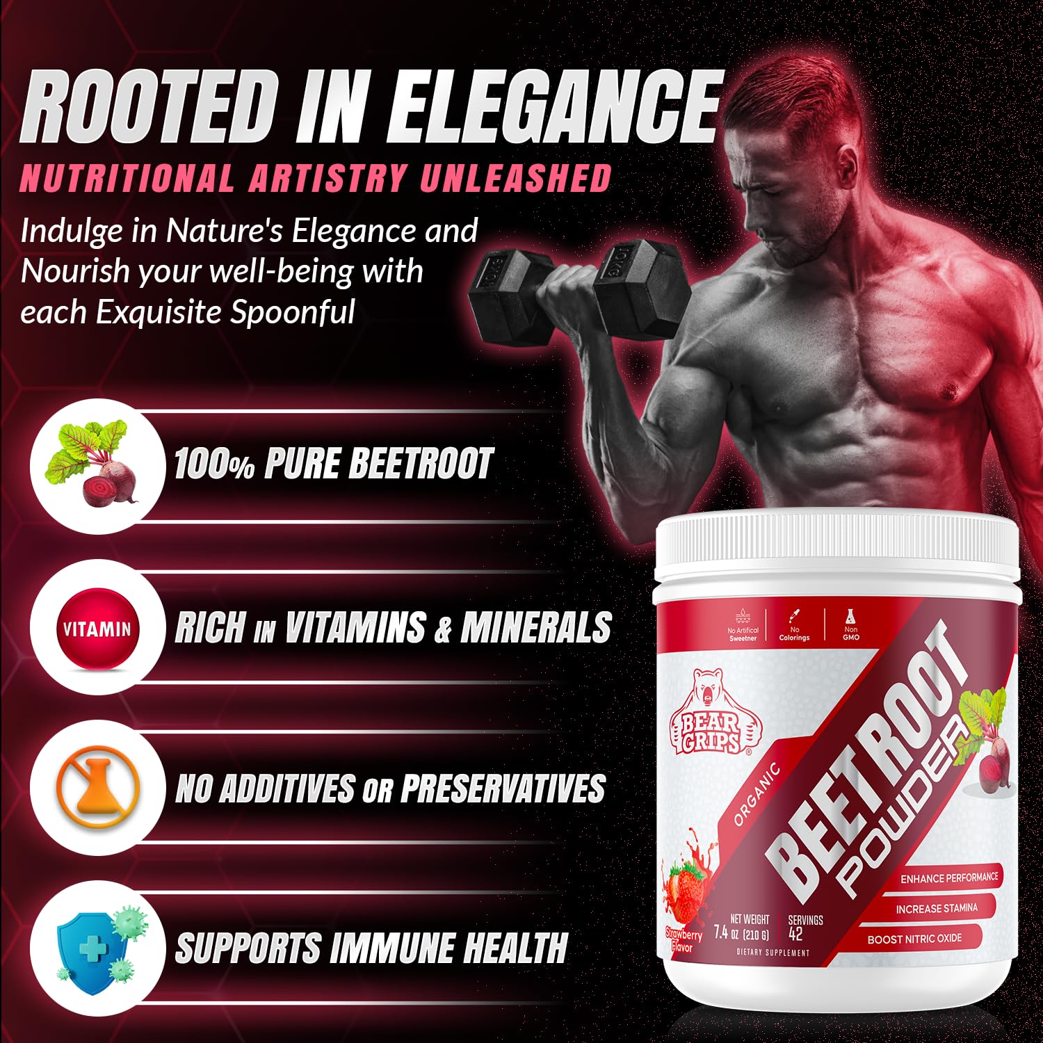 Organic Beet Root Powder - Nitric Oxide Supplement Super Food Beets Supplements Bear Grips uk supplements