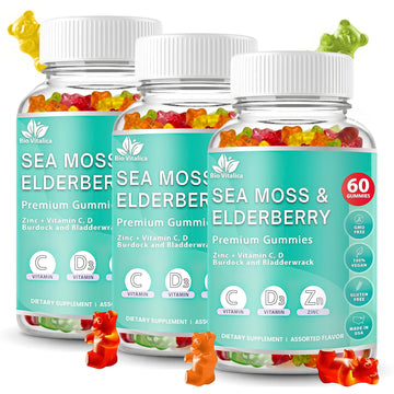 BIO VITALICA Irish Sea Moss Gummies with Elderberry – USA Made Vegan Gummies with Vitamin C, D & Zinc – Immune Support Supplement with Bladderwrack & Burdock Root for Adults & Kids – 3 Packs BIO VITALICA uk supplements