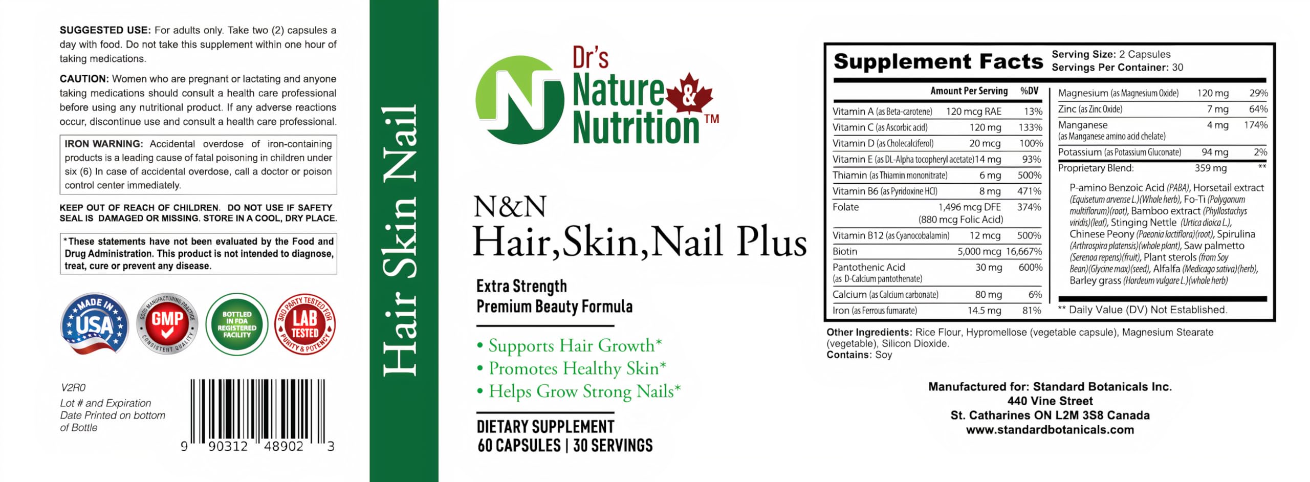 Dr's Nature & Nutrition Hair, Skin & Nail Plus Vitamin Supplement with Biotin 5000mcg, Bamboo Extract, Collagen Support - Extra Strength Beauty Supplement for Men and Women - 60 Capsules Dr's Nature & Nutrition uk supplements
