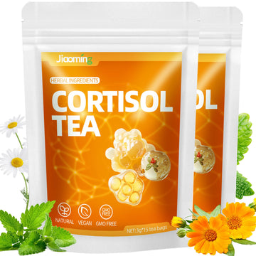 JIAOMING 2 Packs Natural Cortisol Reducing Tea, Healthy Cortisol Levels & Mental Clarity, Loose Leaf Detox Drink Teabags with Ashwagandha for Men and Women Sleep Time Relaxation, Mood Swing Reducer Jiaoming uk supplements