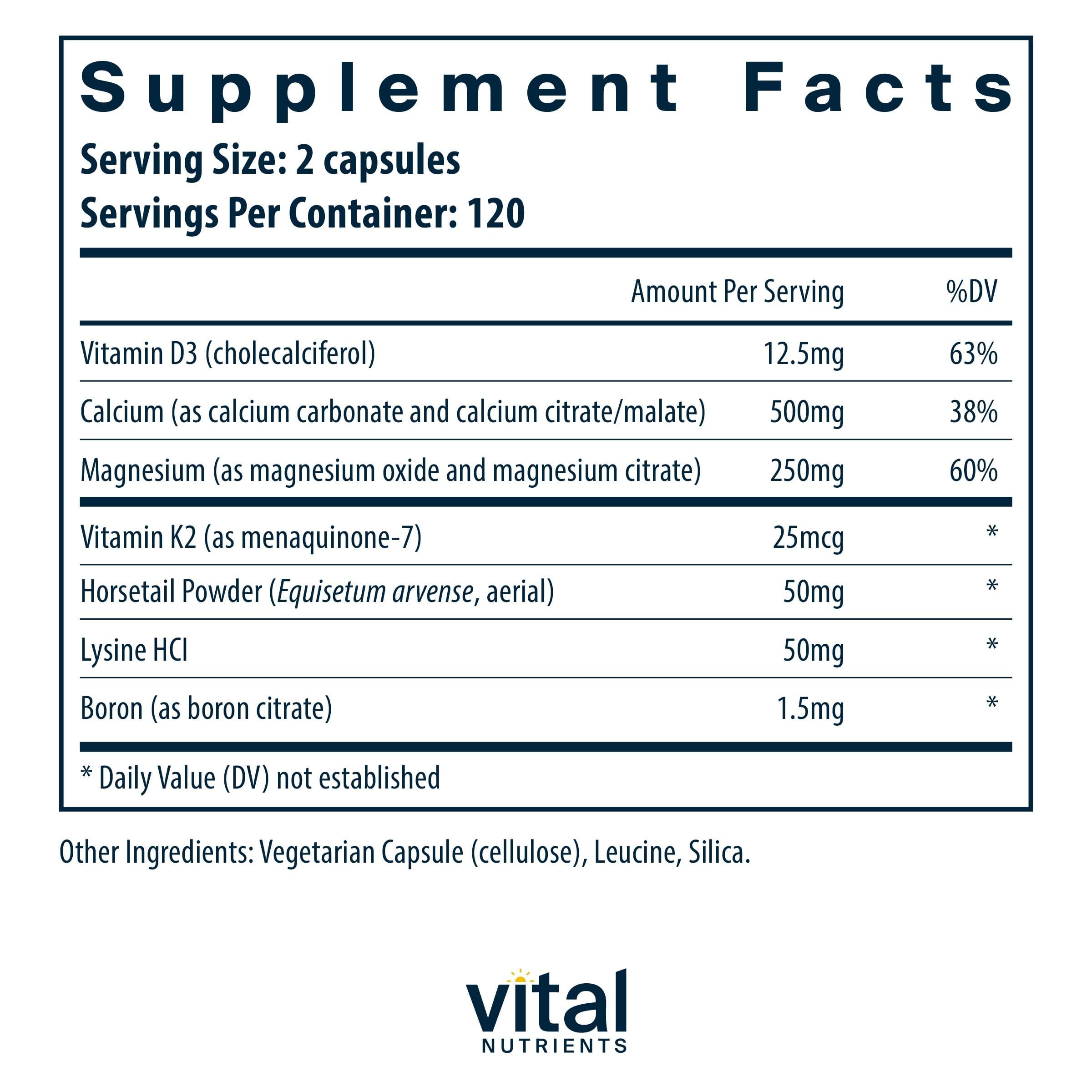 Vital Nutrients Osteo-Nutrients II - Vitamin K2 + D3, Calcium, Boron, and Magnesium for Bone Strength* - Healthy Heart Support - Vegetarian Supplement - Gluten, Dairy, Soy Free - 240 Capsules Vital Nutrients uk supplements