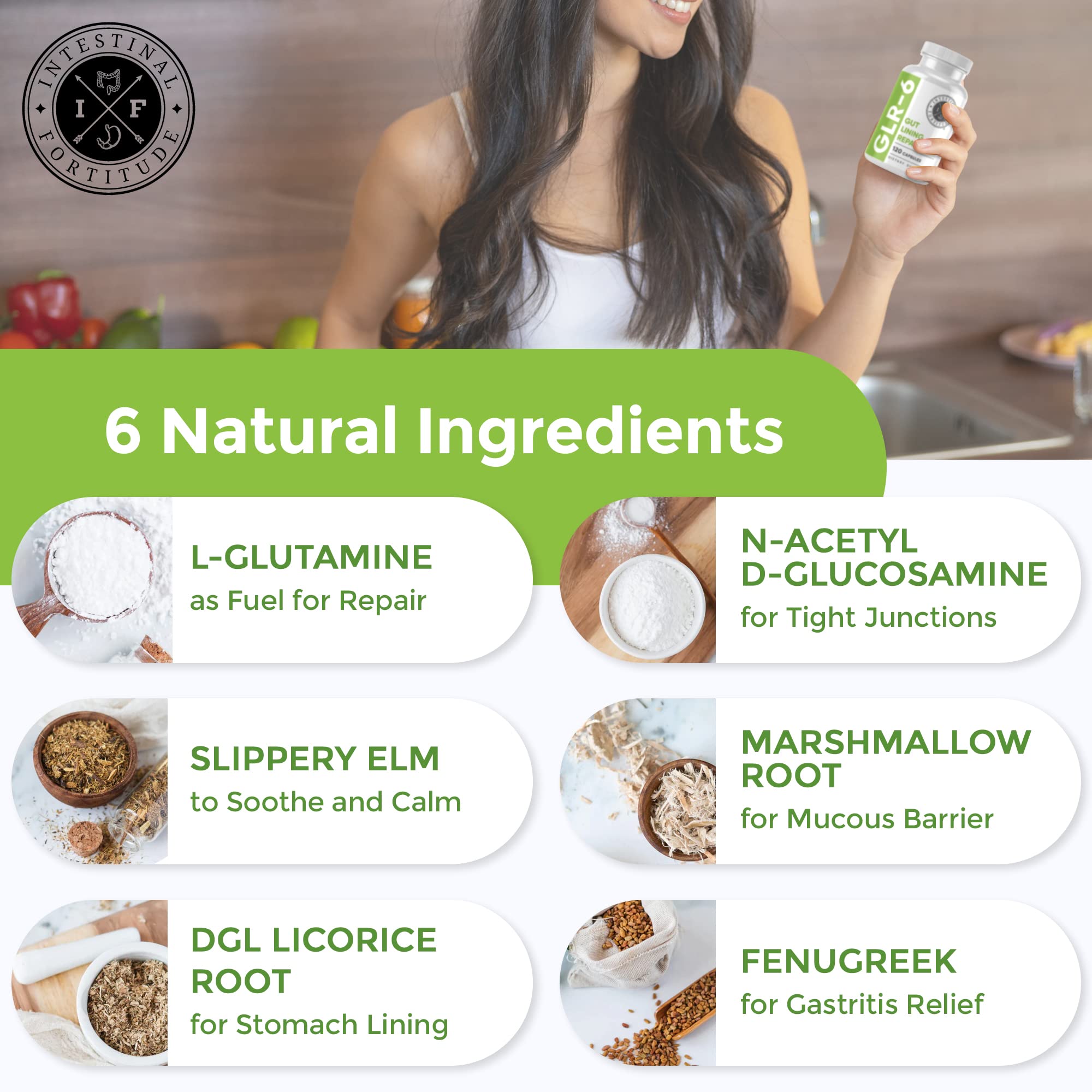 Intestinal Fortitude GLR-6 - Gut Lining Repair Supplement for Gut Health - Leaky Gut Repair with L-Glutamine, Slippery Elm, DGL Licorice Root, Marshmallow Root, Fenugreek Intestinal Fortitude uk supplements