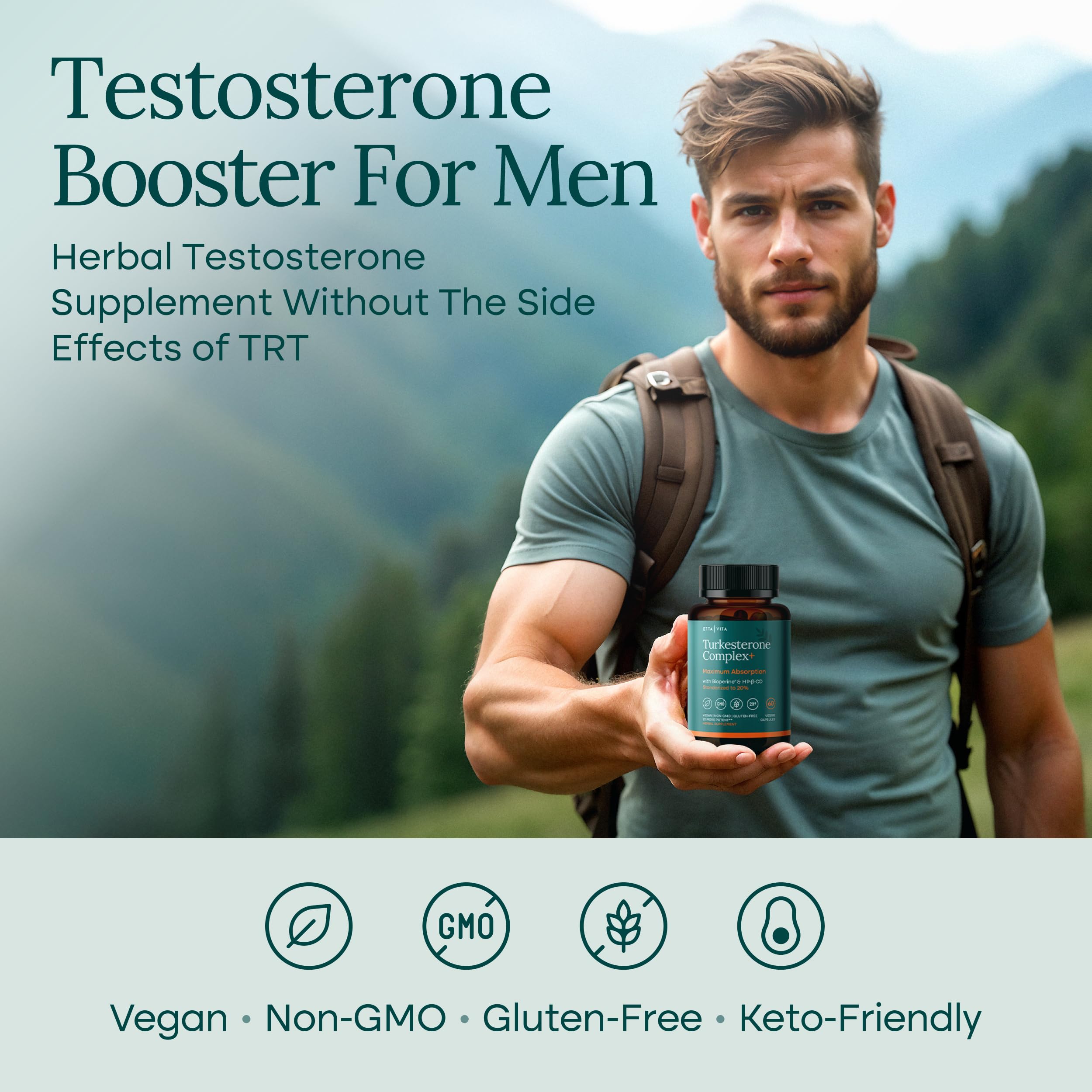 Potent Turkesterone Supplement, 2X Pure (Made in USA - 3rd Party Tested) Most Bioavailable and Natural Test Support Supplement, Supports Energy Lean Muscle Health, Recovery and Stamina, Vegan (60ct) Etta Vita uk supplements
