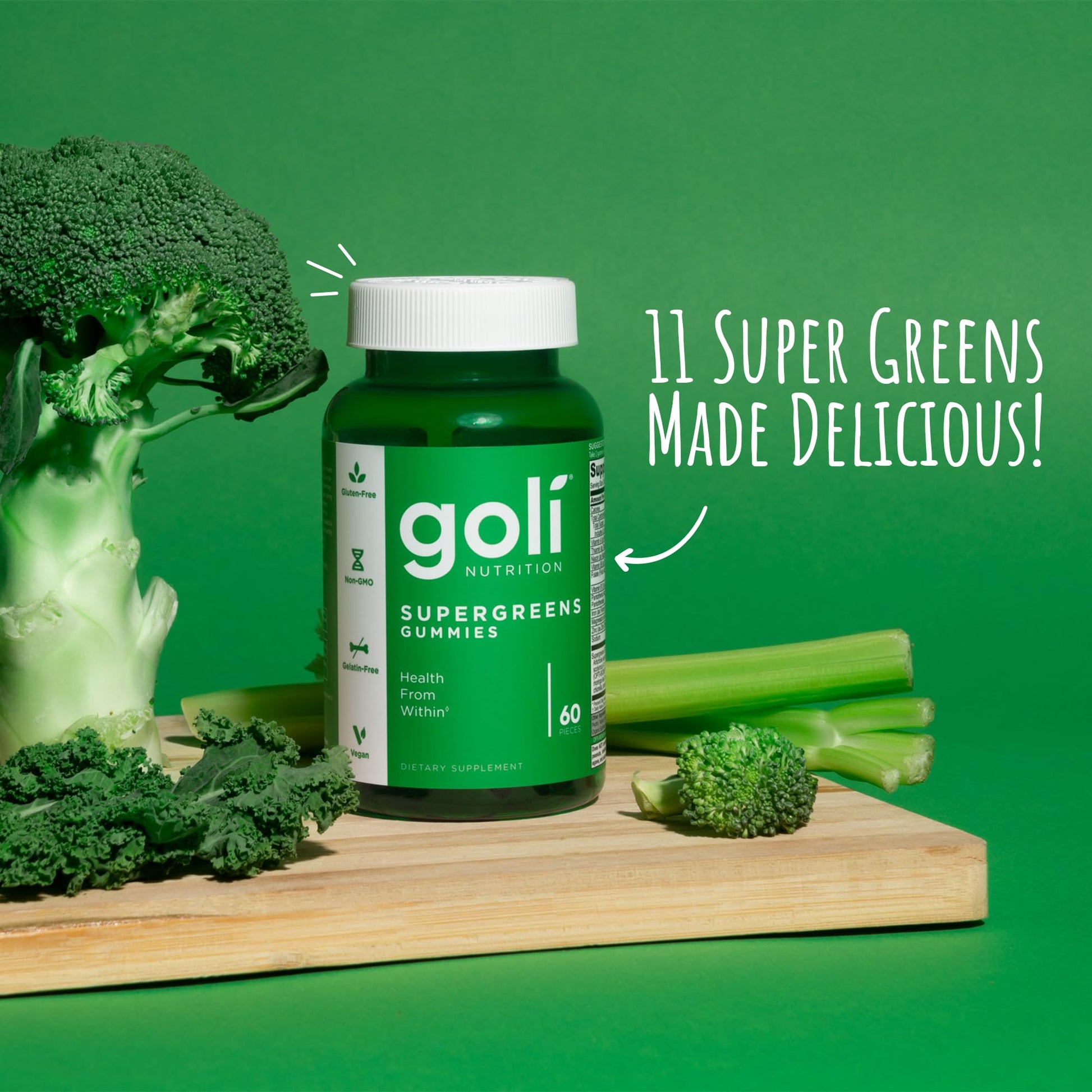 Goli Supergreens Gummies with Probiotics - Artichoke Leaf Extract, Spirulina, Kale, Vitamins A, B6, B12 - Vegan, Gluten-Free, Non-GMO Goli uk supplements