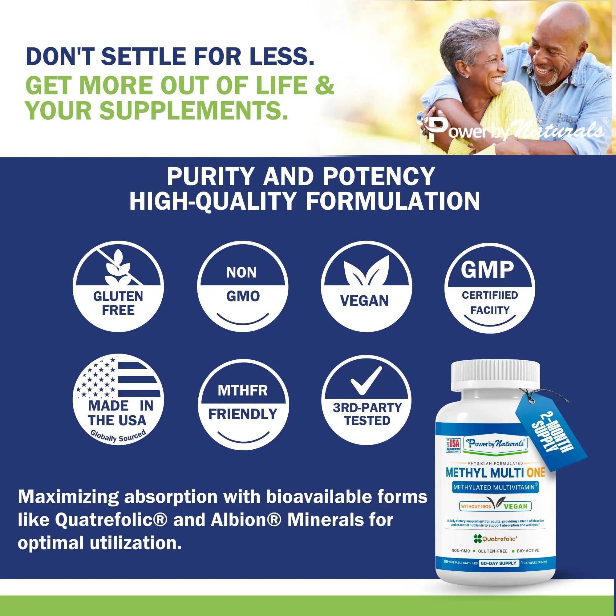 Power By Naturals Methyl Multi One - Iron-Free Methylated Multivitamin with Quatrefolic 5-MTHF, Active B12, P5P, CoQ10 & Zinc for MTHFR Support Power By Naturals uk supplements