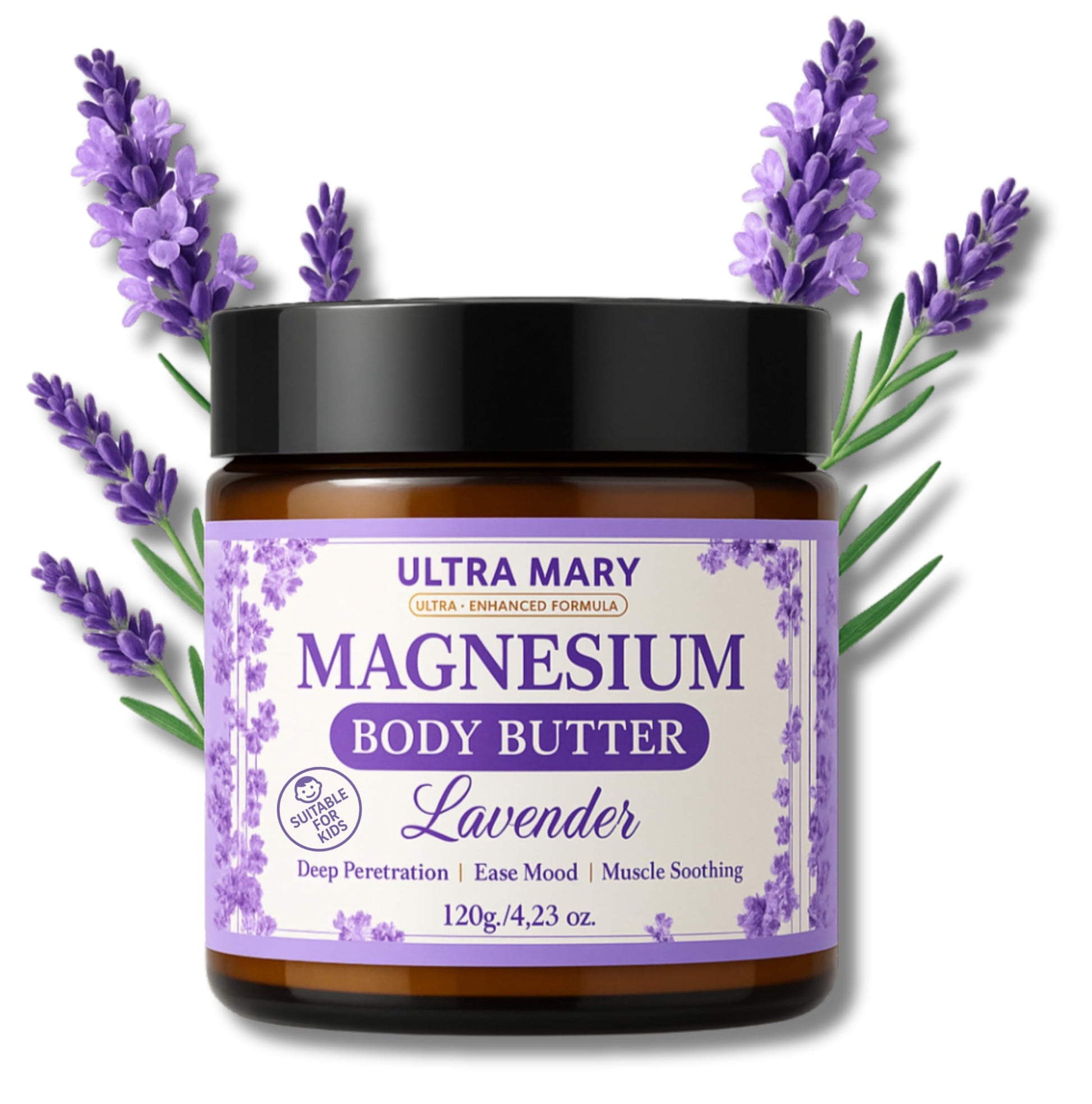 Nighttime Magnesium Cream for Pain, Nerve & Leg Cramps - Magnesium Body Butter for Sleep with Shea Butter, Jojoba Oil, Coconut Extract & Dandelion - Lavender Magnesium Lotion for Kids - 4.23oz ULTRA MARY uk supplements