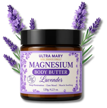 Nighttime Magnesium Cream for Pain, Nerve & Leg Cramps - Magnesium Body Butter for Sleep with Shea Butter, Jojoba Oil, Coconut Extract & Dandelion - Lavender Magnesium Lotion for Kids - 4.23oz ULTRA MARY uk supplements