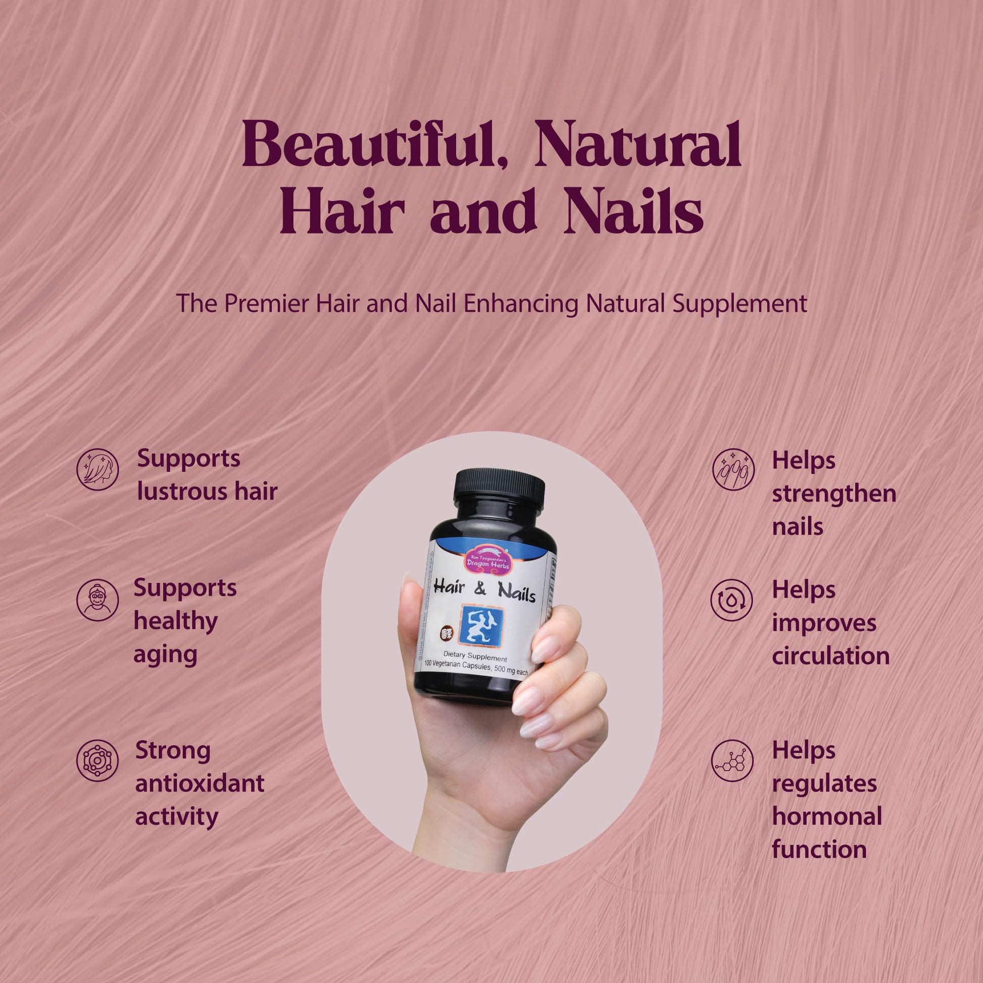 Dragon Herbs Hair and Nails | All Natural Supplement to Support Hair, Nails, Healthy Aging, and Circulation | All Natural Ingredients, Non-GMO (100 Capsules, 500 mg Per Capsule) Dragon Herbs uk supplements