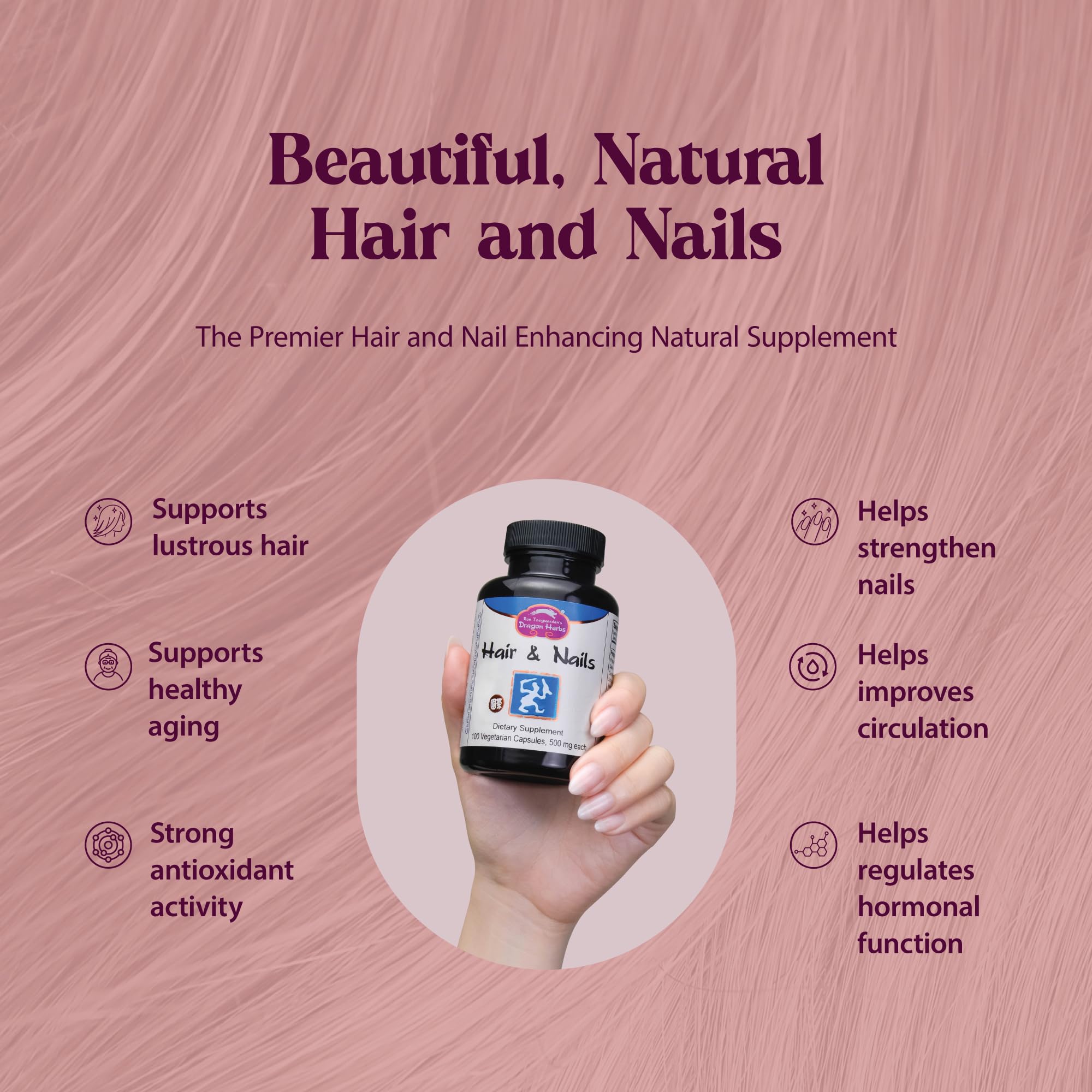 Dragon Herbs Hair and Nails | All Natural Supplement to Support Hair, Nails, Healthy Aging, and Circulation | All Natural Ingredients, Non-GMO (100 Capsules, 500 mg Per Capsule) Dragon Herbs uk supplements