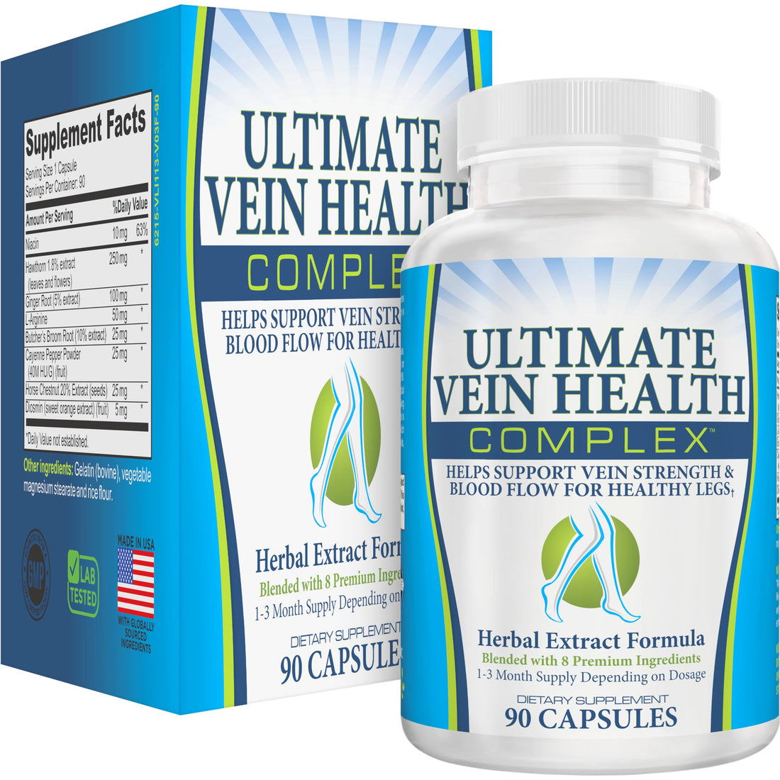 8-in-1 Vein & Leg Health Circulation Support Supplements | Leg + Vein Formula | Circulatory Support Supplement | 1-Month Supply | 90 Capsules Elevate Recovery Supplements uk supplements