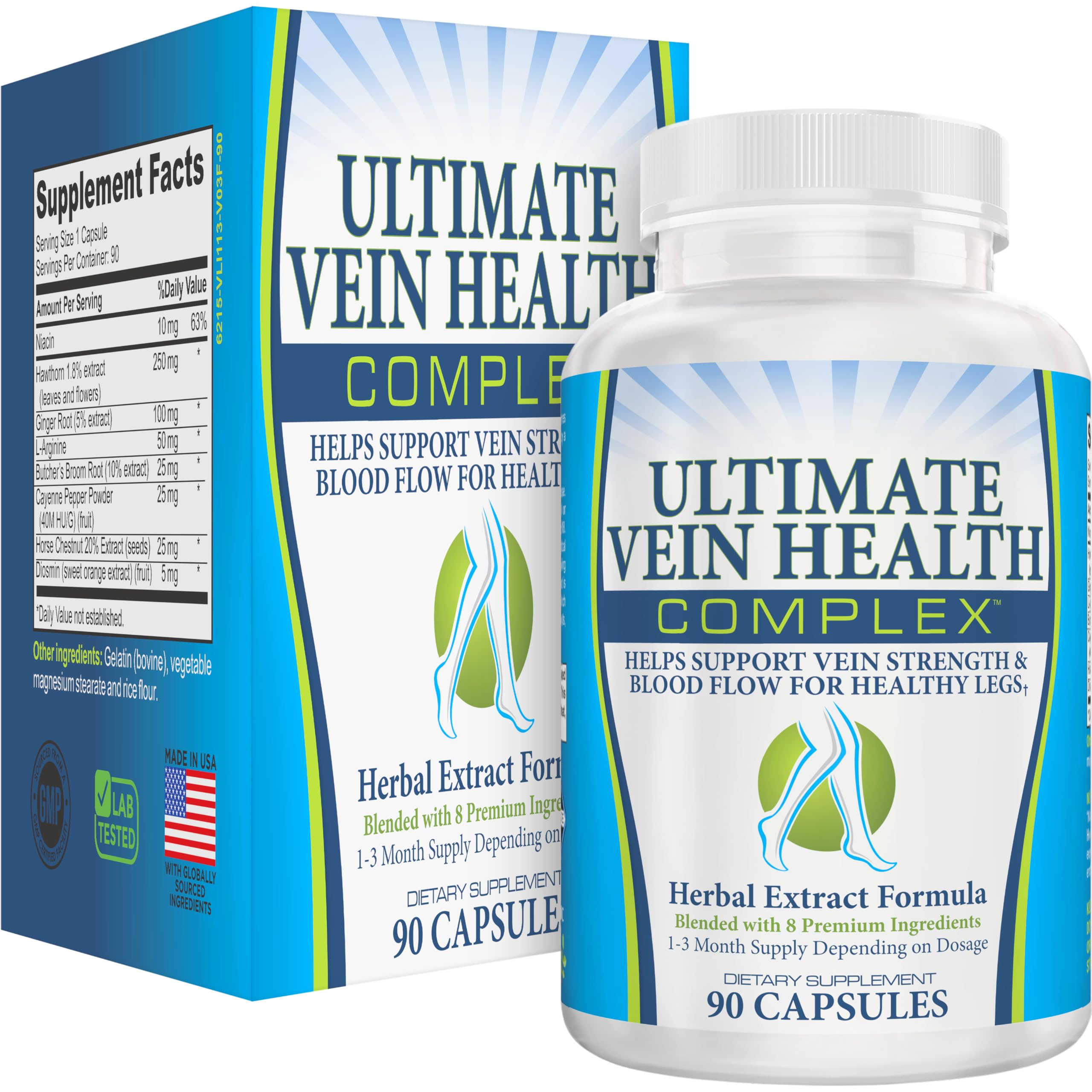 8-in-1 Vein & Leg Health Circulation Support Supplements | Leg + Vein Formula | Circulatory Support Supplement | 1-Month Supply | 90 Capsules Elevate Recovery Supplements uk supplements