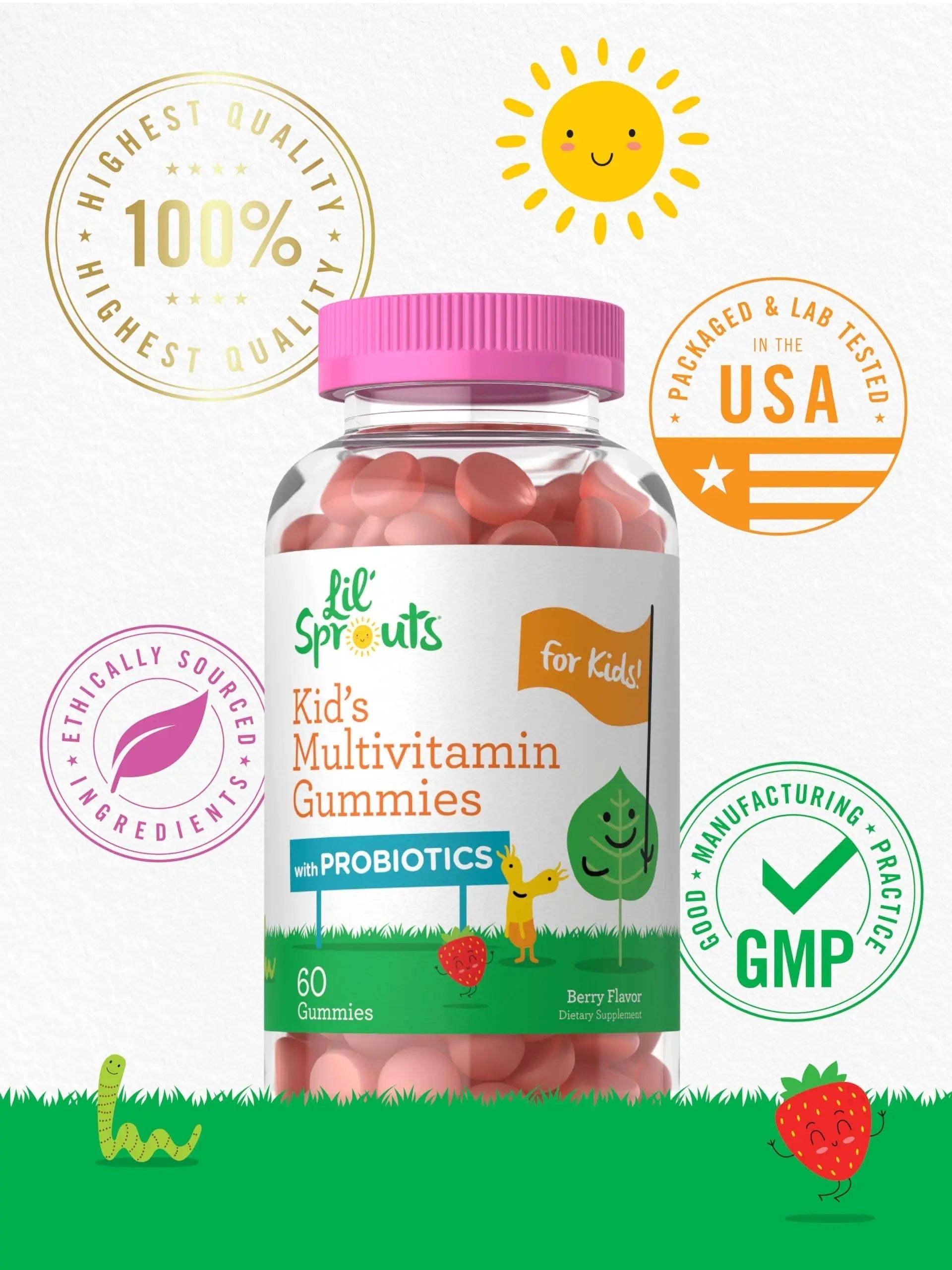 Carlyle Kids Multivitamin Gummies with Probiotics | 60 Chewables | Berry Flavor | Vegetarian, Non-GMO, Gluten Free Children's Supplement | by Lil' Sprouts | Carlyle uk supplements