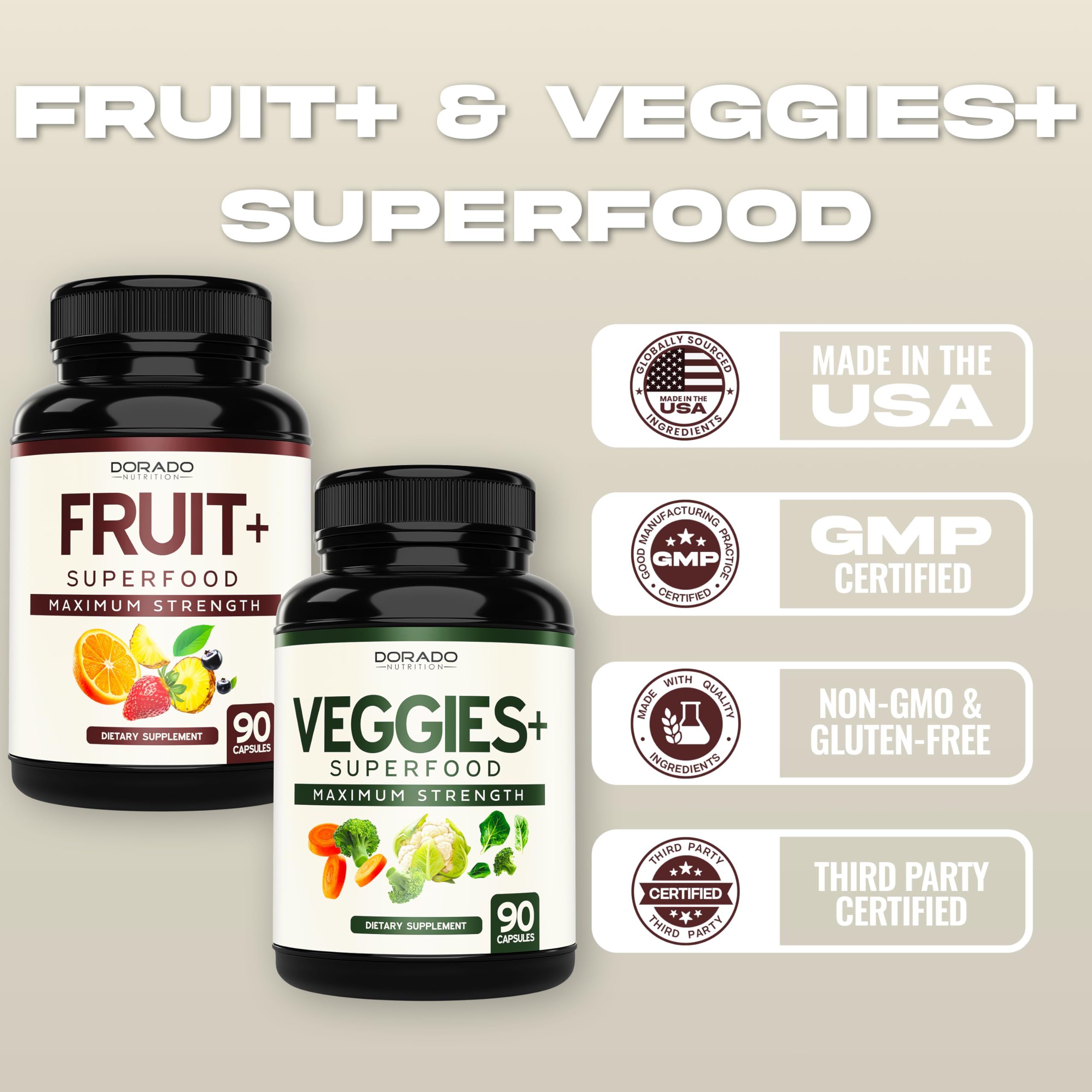 Fruit and Veggies Supplement (180 Capsules) Superfood Fruits and Vegetables Supplements for Adults - Premium Super Food for Energy and Immune Support - Veggies Capsules - Non-GMO & Vegan - USA Made DORADO NUTRITION uk supplements