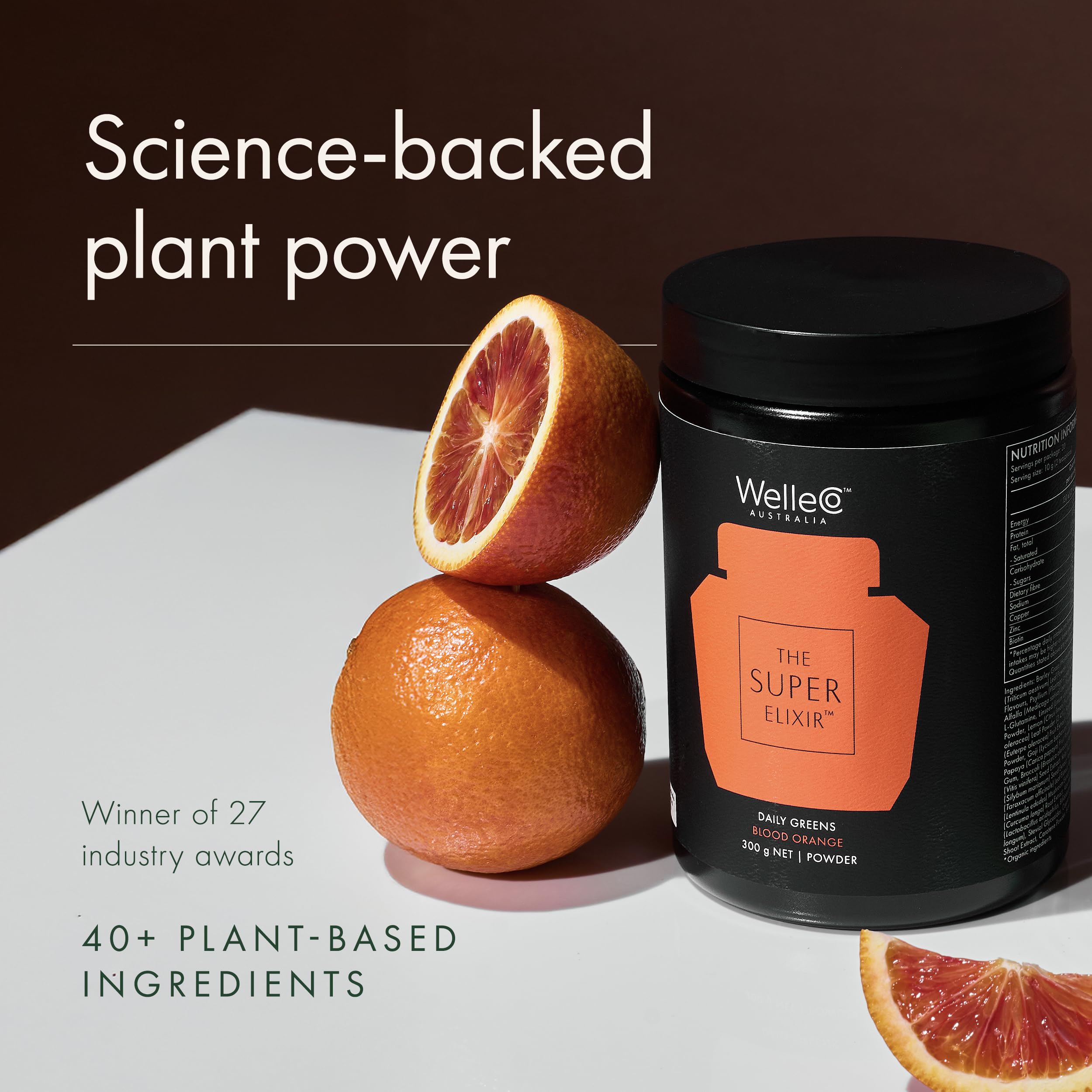 WelleCo The Super Elixir Daily Greens Powder, Probiotic Drink Mix with Whole Foods, Gluten Free, Vegan Gut Health Powder, Energy, Immunity, Healthy Skin, Hair & Nails (Jar, Blood Orange) WelleCo uk supplements