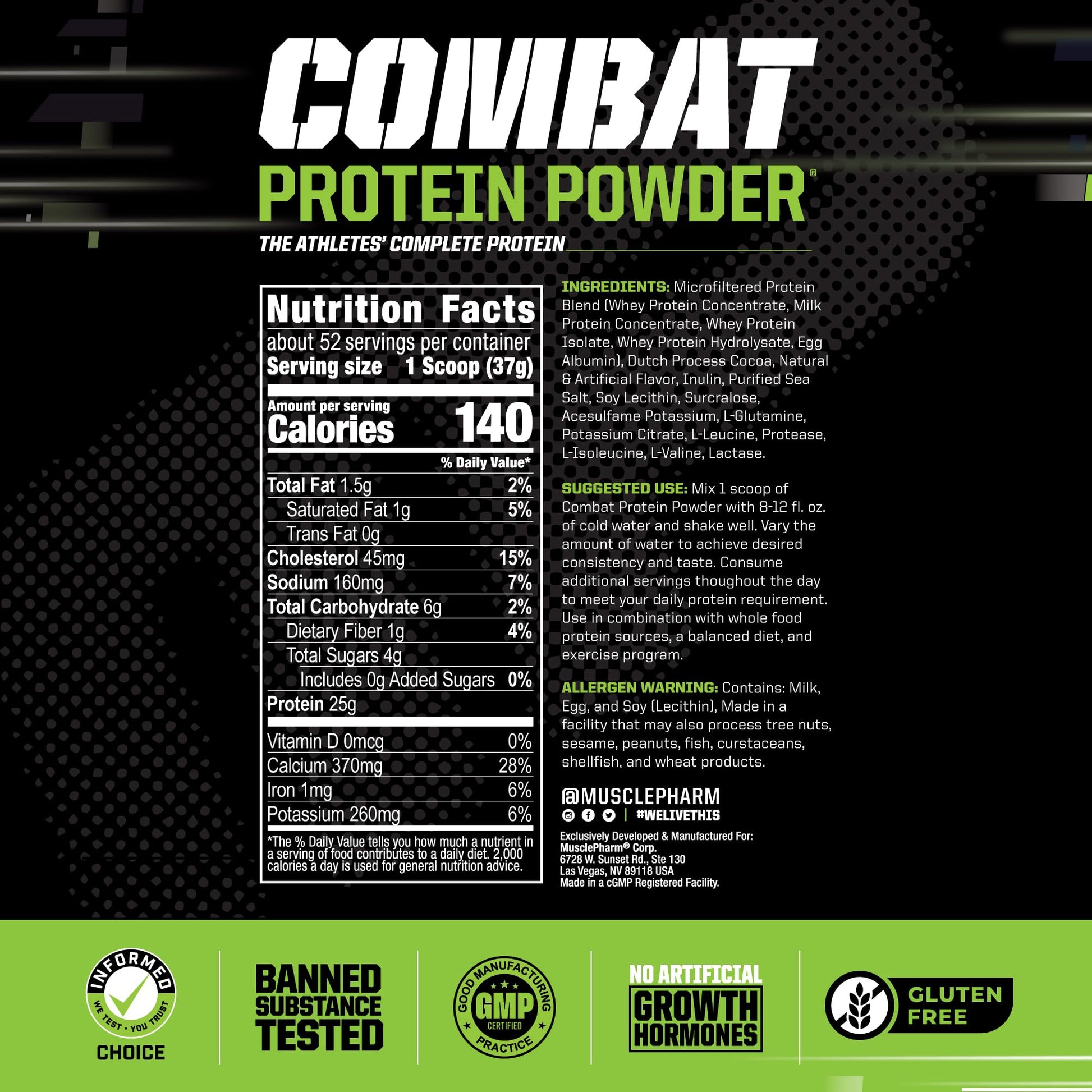MusclePharm Combat Protein Powder, Chocolate Milk Flavor, Fuels Muscles for Productive Workouts, 5 Protein Sources including Whey Protein Isolate & Egg Albumin, Gluten Free, 4.2 lb, 52 Servings Muscle Pharm uk supplements