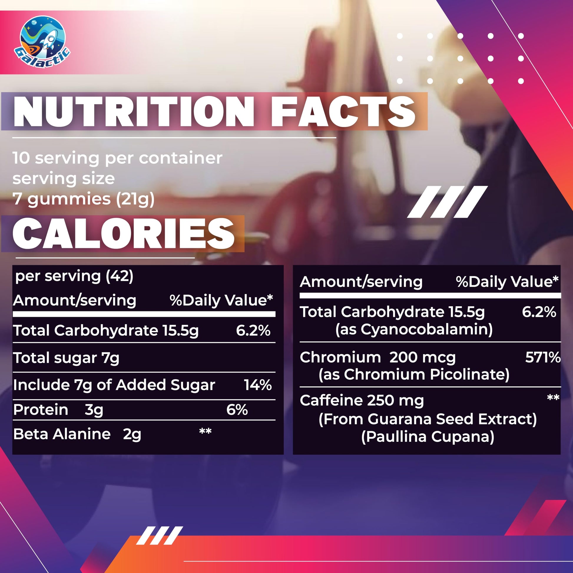 Galactic Pre-Workout Gummies, All Natural, 250mg Caffeine, Beta-Alanine, L-Citrulline Galactic uk supplements
