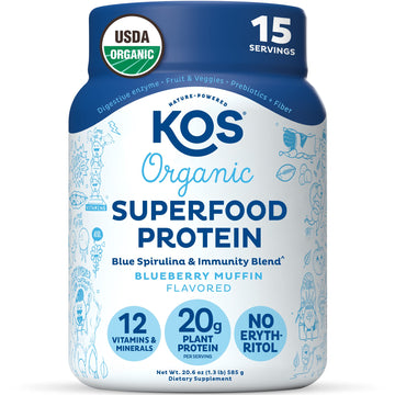 KOS Plant Based Protein Powder, Blueberry Muffin - Organic Pea Protein Superfood KOS uk supplements