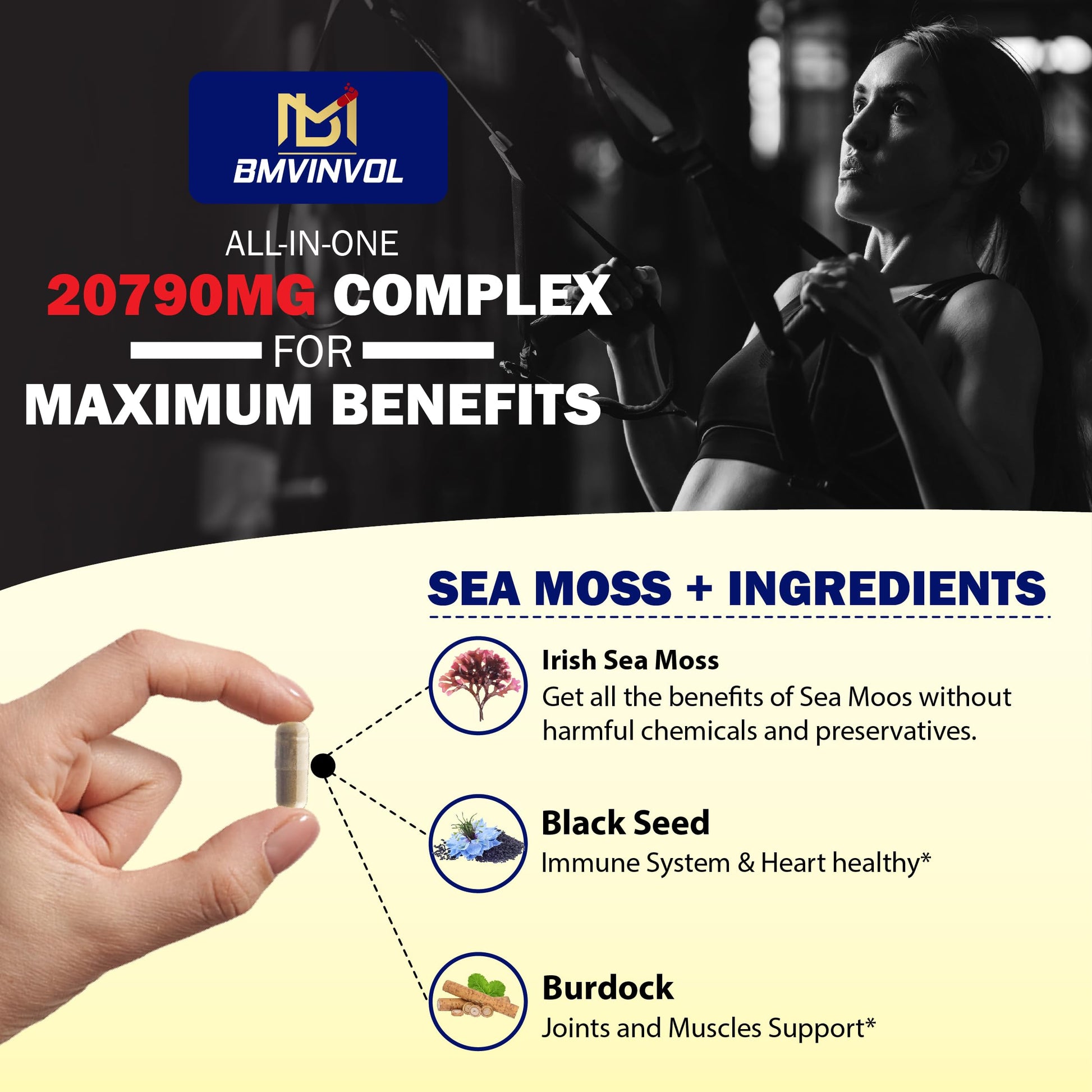BMVINVOL 100 Capsules - Sea Moss Capsules 20790mg with Bladderwrack, Burdock BMVINVOL uk supplements