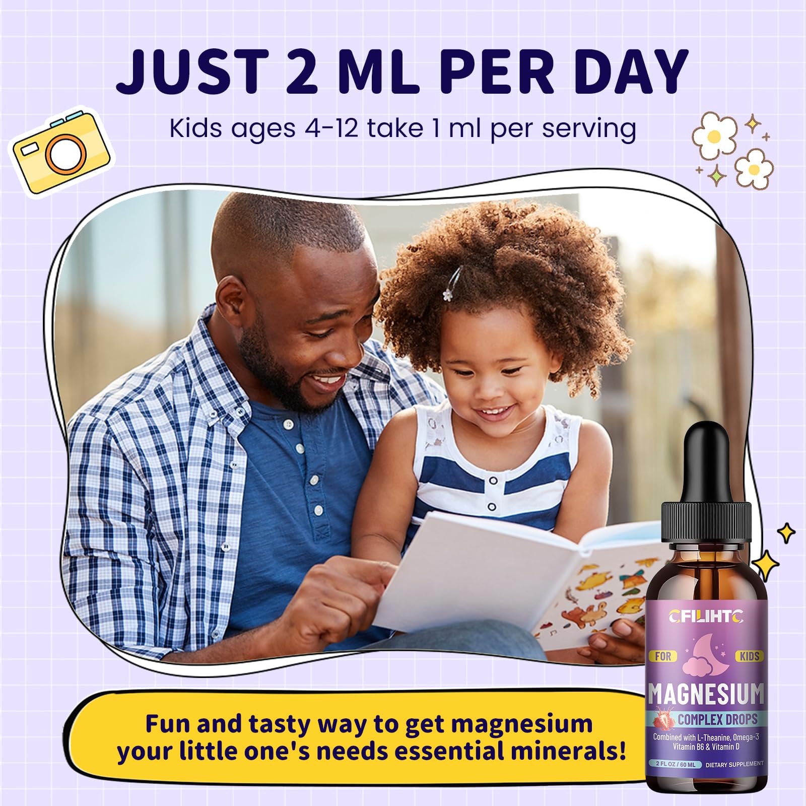 Kids Magnesium Liquid Drops-Magnesium Glycinate Liquid for Kids Supplement-w/L-theanine, Omega-3, Vitamin B6, D3 - for Sleep, Relaxation, Brain, Bones - 4 Fl Oz Children's Calm CFILIHTC uk supplements