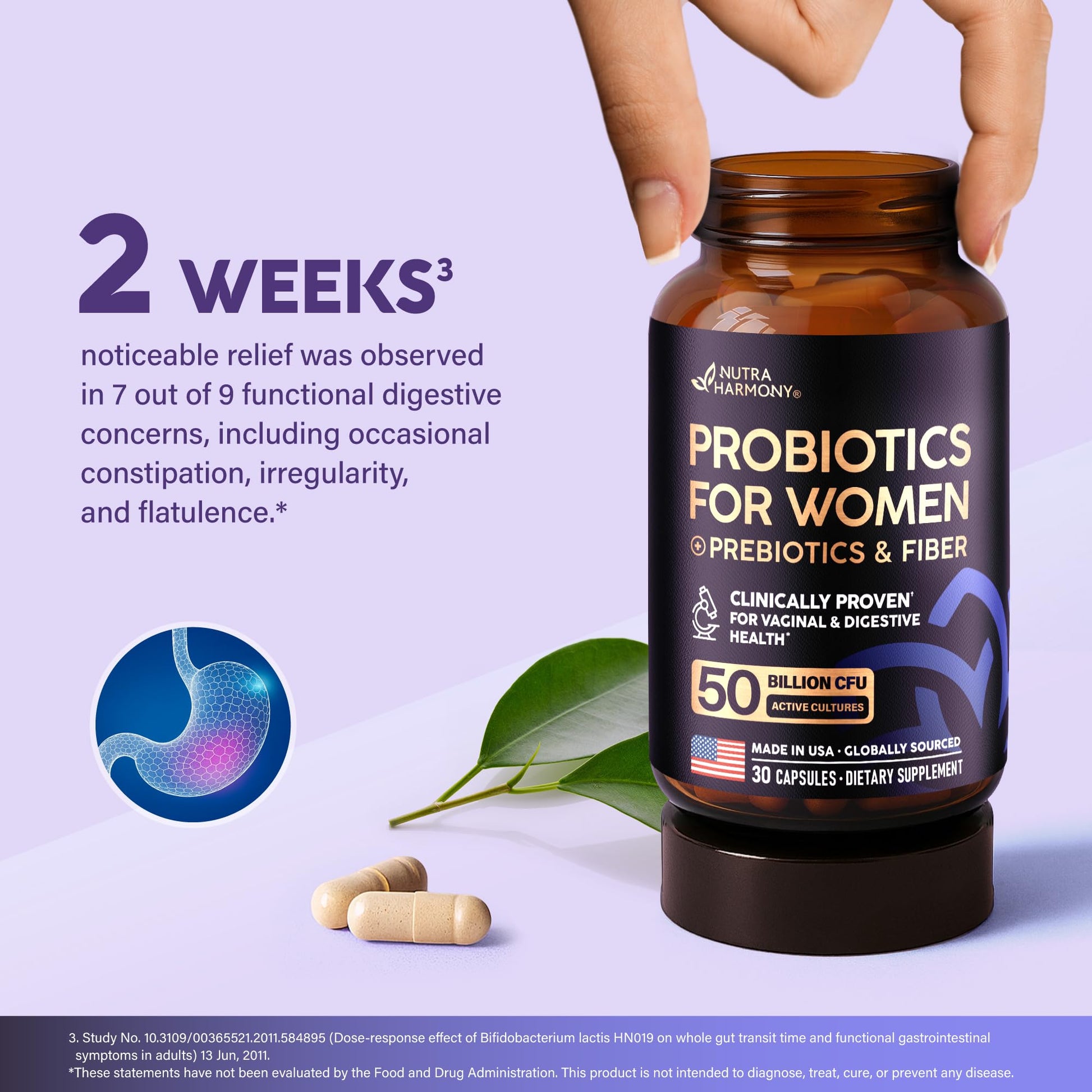 Probiotics for Women 50 Billion CFU - Vaginal Probiotics Clinically Proven for Yeast & pH Balance - Digestion & Bloating Relief - 8 Strains + Prebiotics - Delay Release - Made in USA, 30 Capsules NUTRAHARMONY uk supplements