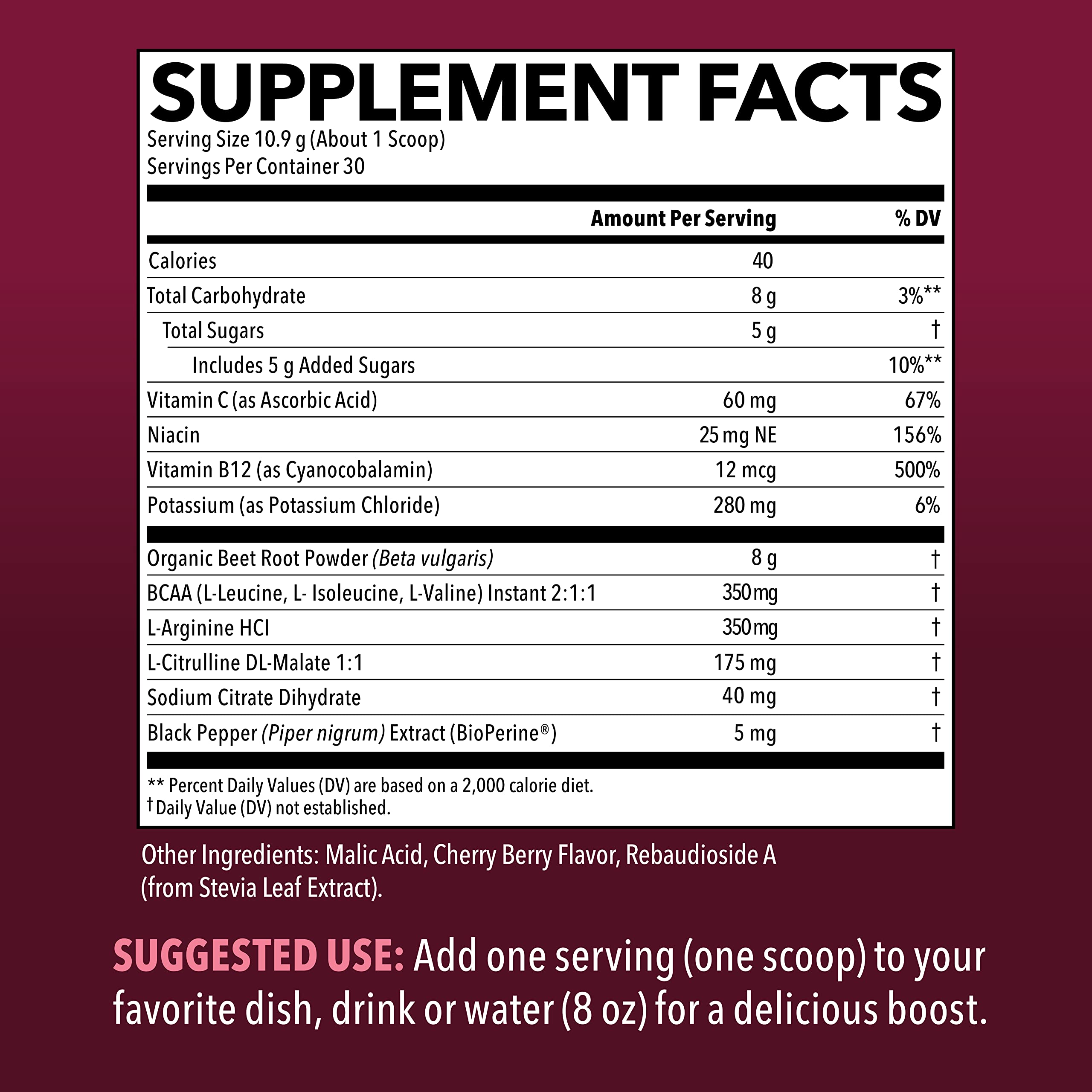 Organic Beet Root Powder with BCAA and L-Arginine for Energy and Stamina Support HAVASU NUTRITION uk supplements