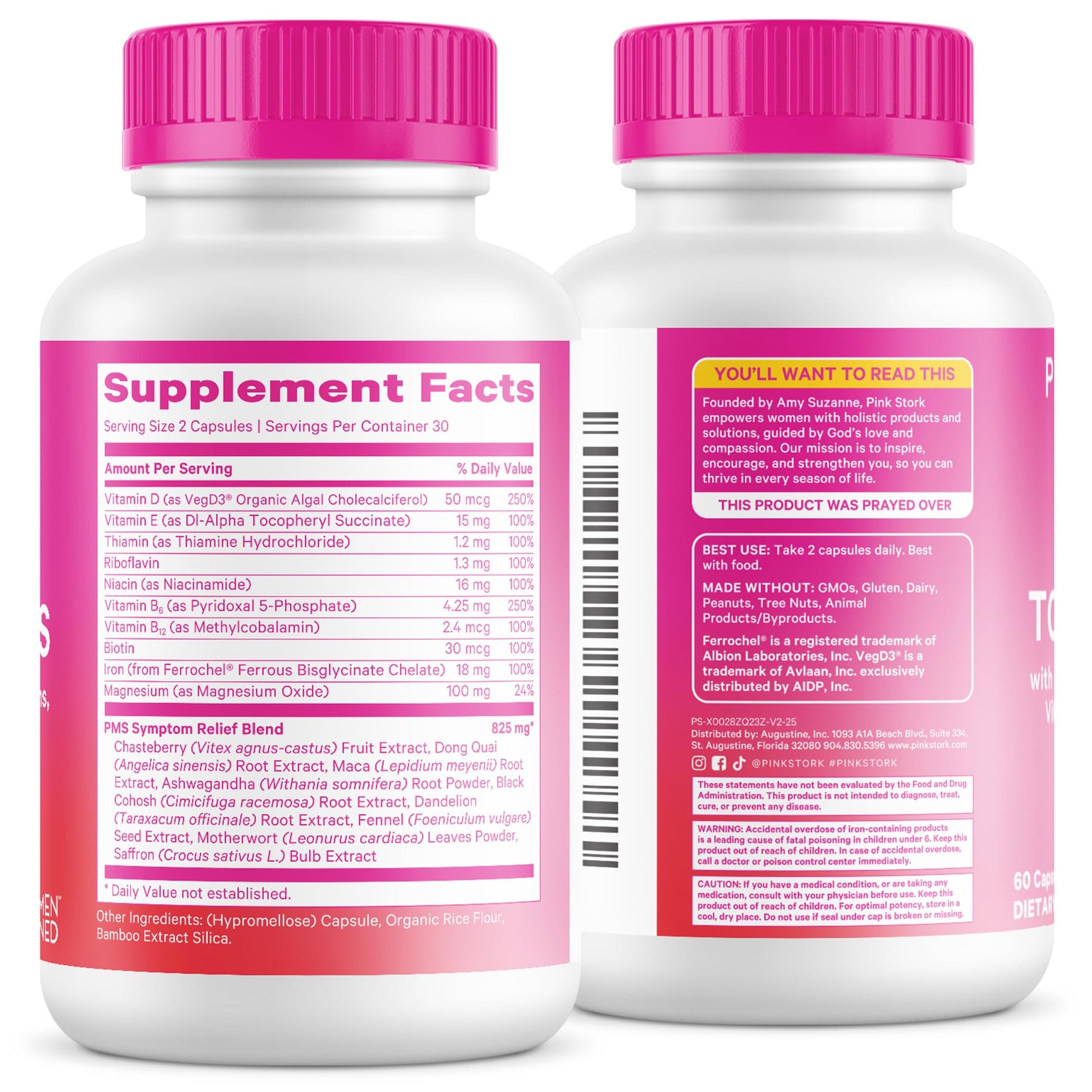 Pink Stork PMS Supplement for Women - Vitex, Ashwagandha, Maca Root & 10 Vitamins & Minerals to Support Hormone Balance, Mood, Bloating, Period Regularity - 60 Capsules Pink Stork uk supplements