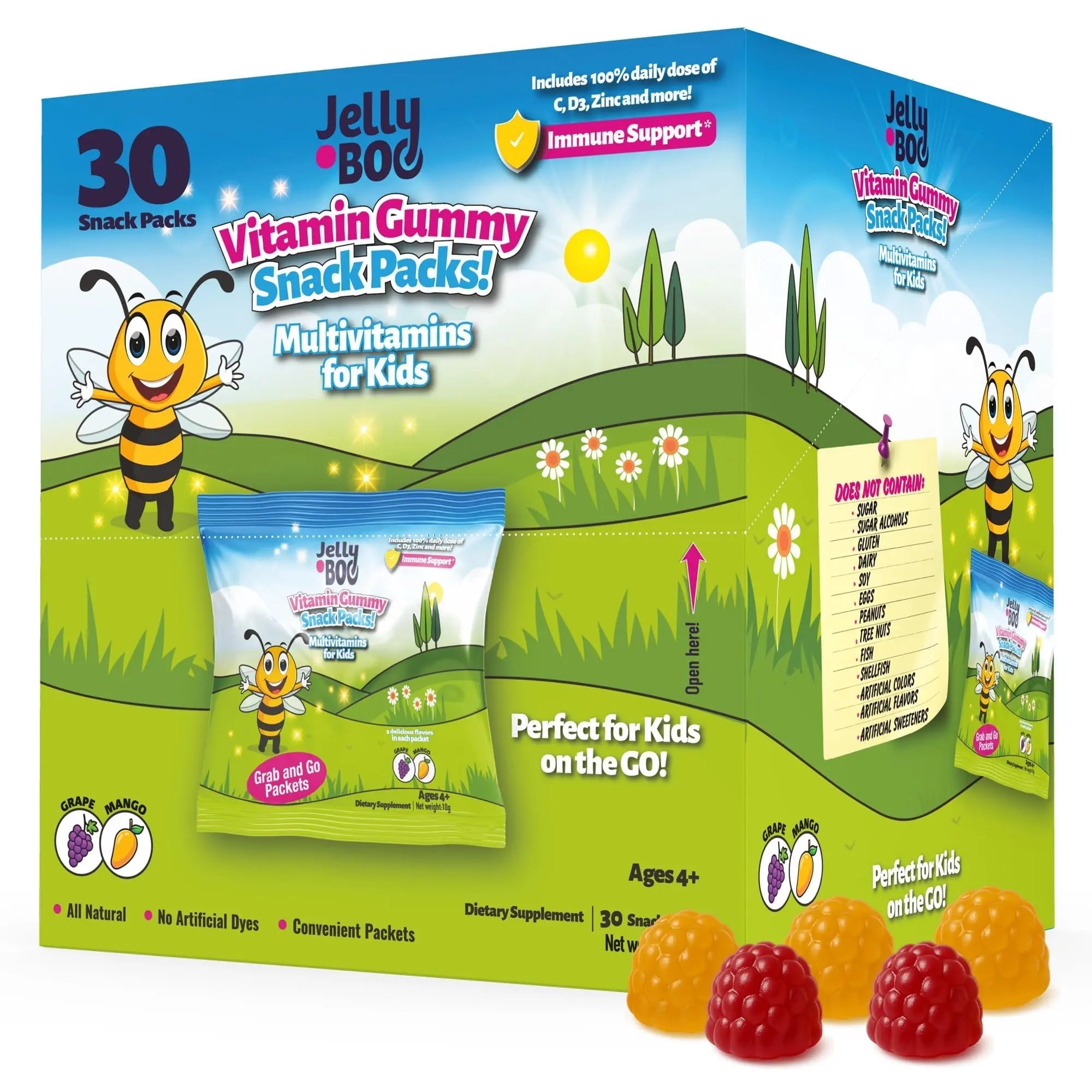Kids Daily Multivitamin - Healthy Snacks For Kids – No Sugar, No Dyes, Monk Fruit Sweetened, Vegan, Gluten-Free- 100% Daily Value of Vitamins C, D3, Zinc Jelly.Boo uk supplements