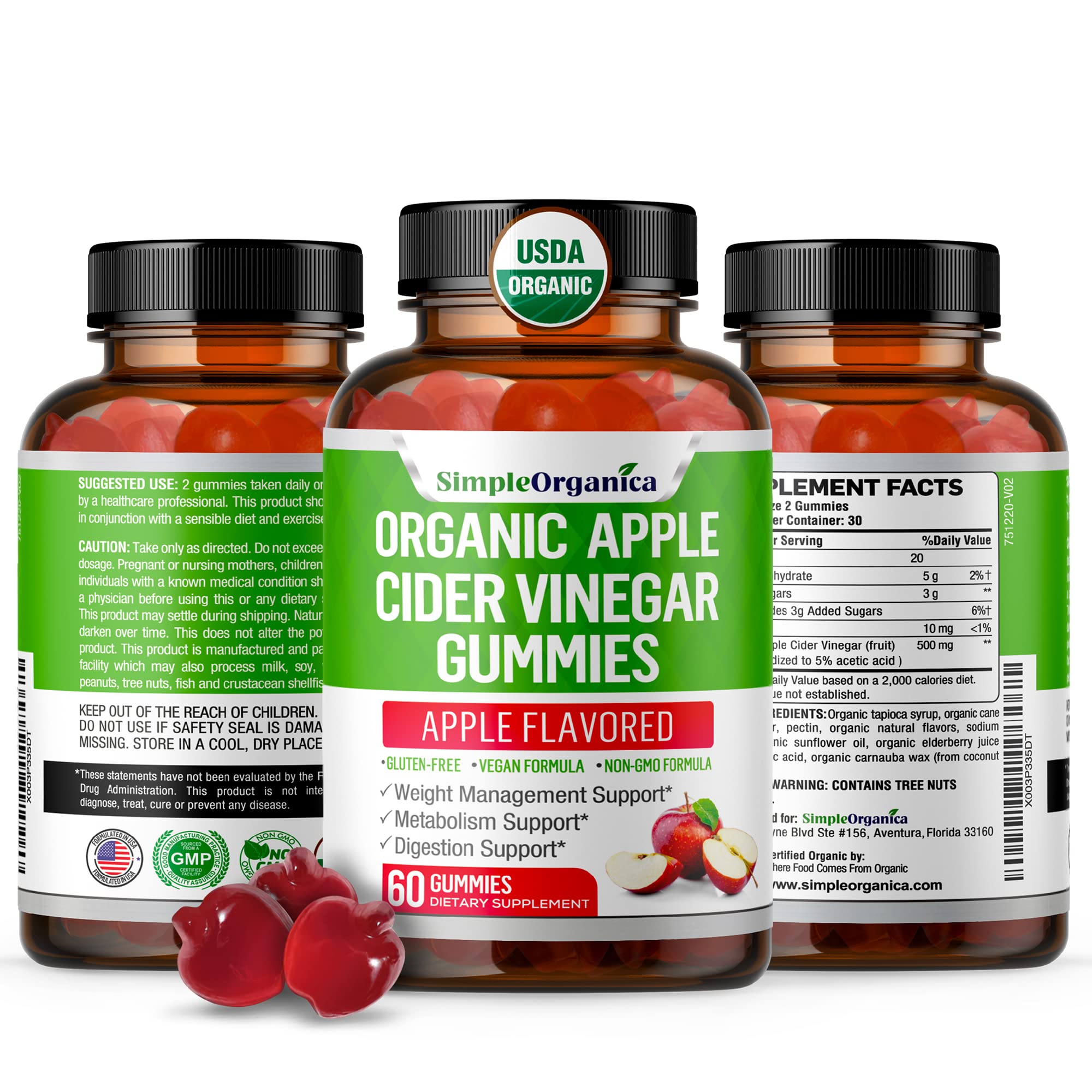 USDA Organic Apple Cider Vinegar Gummies with The Mother. AVC Keto Gummy Vitamins Simple Organica uk supplements