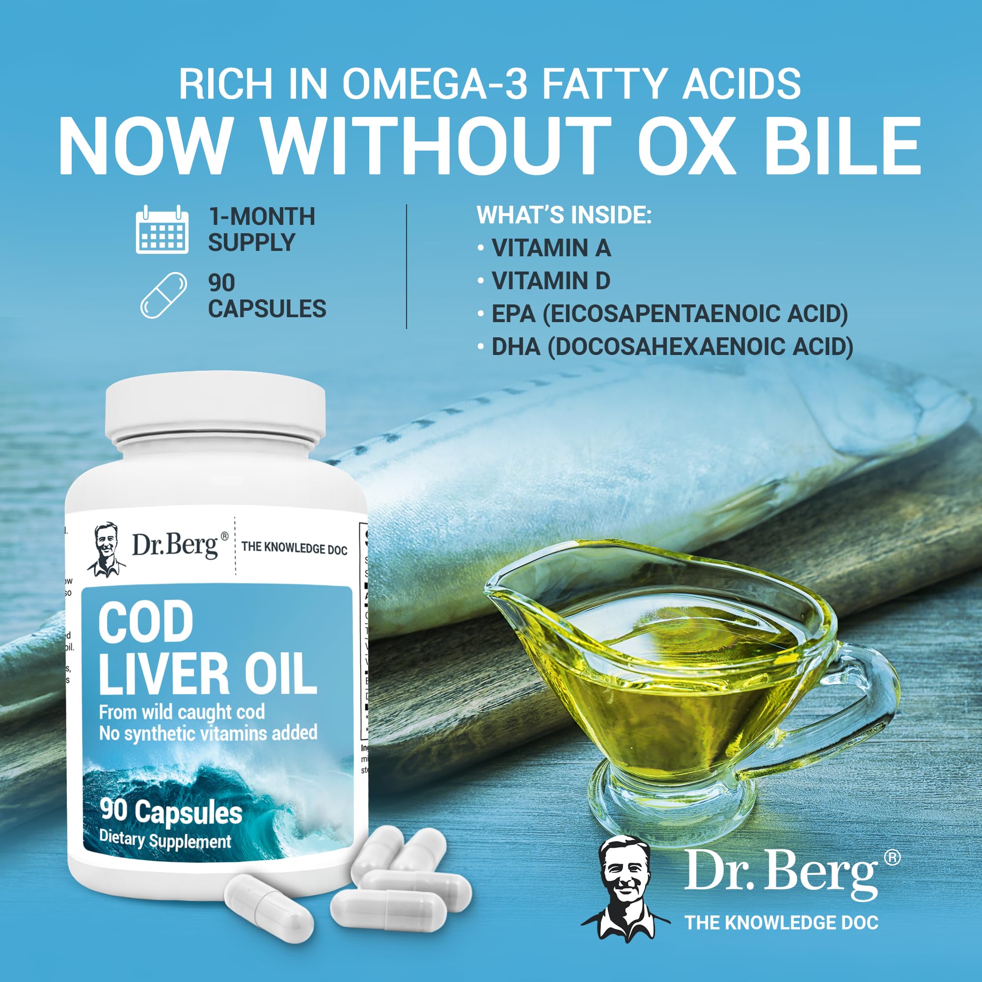Dr. Berg Cod Liver Oil Capsules - New Formula Without OxBile - Rich in Omega-3 Fatty Dr. Berg Nutritionals uk supplements