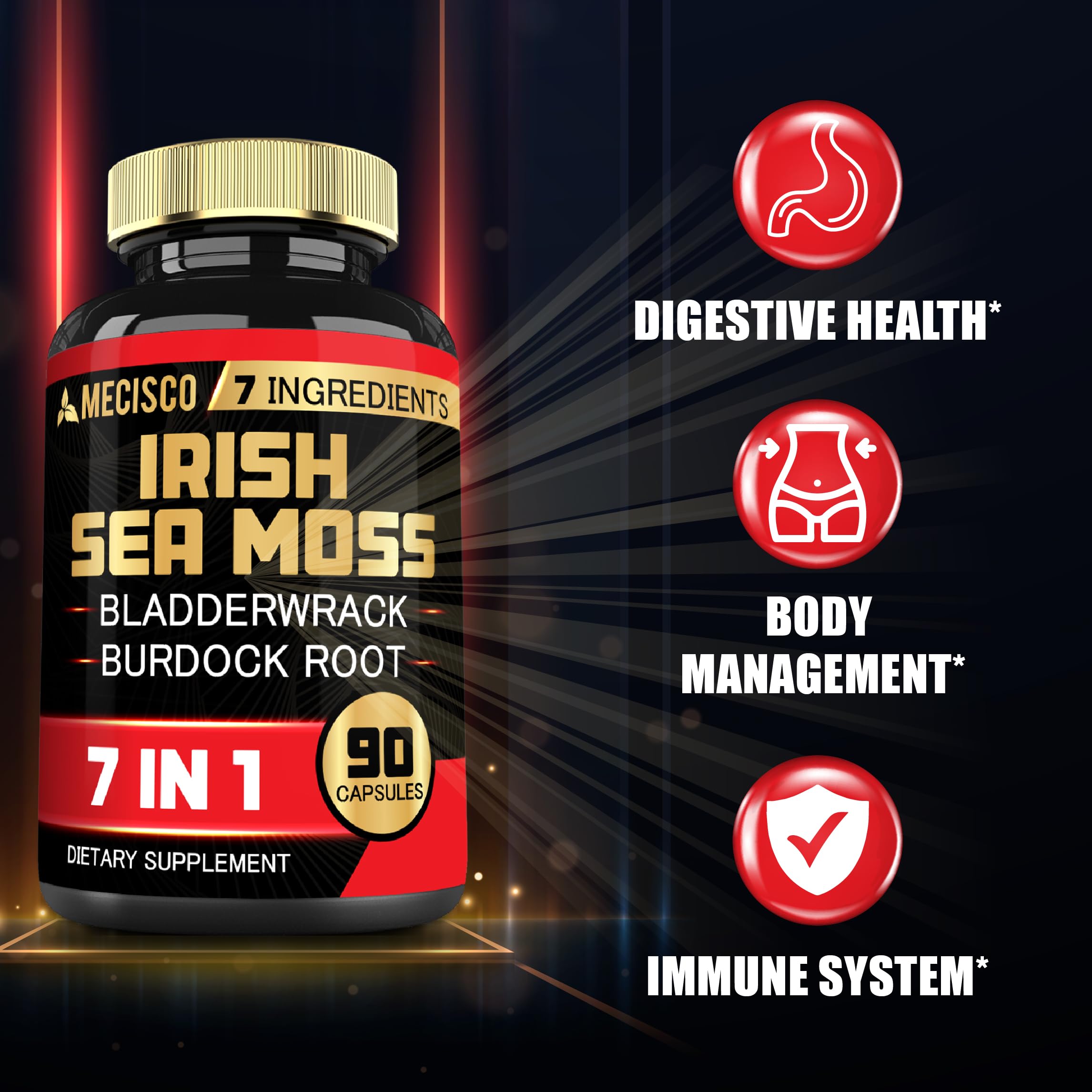 7in1 Irish Sea Moss Capsules 6750 Mg with Organic Bladderwrack & Burdock Root, Turmeric, Apple Cider Vinegar - Raw Seamos Pills for Hair, Skin, Thyroid Healths - 90 Caps for 3-Month Supply Mecisco uk supplements