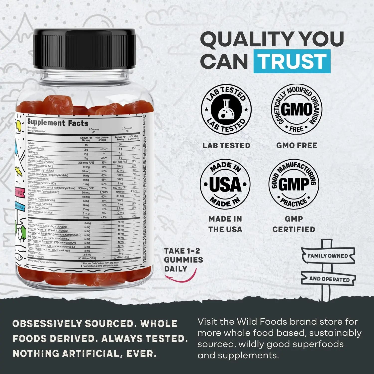 Wild Foods Kids Multivitamin Gummies – Natural Skin, Immune & Bones Support with Kids Vitamins A, C, D, E, B12, Iron & DHA Wild Foods uk supplements