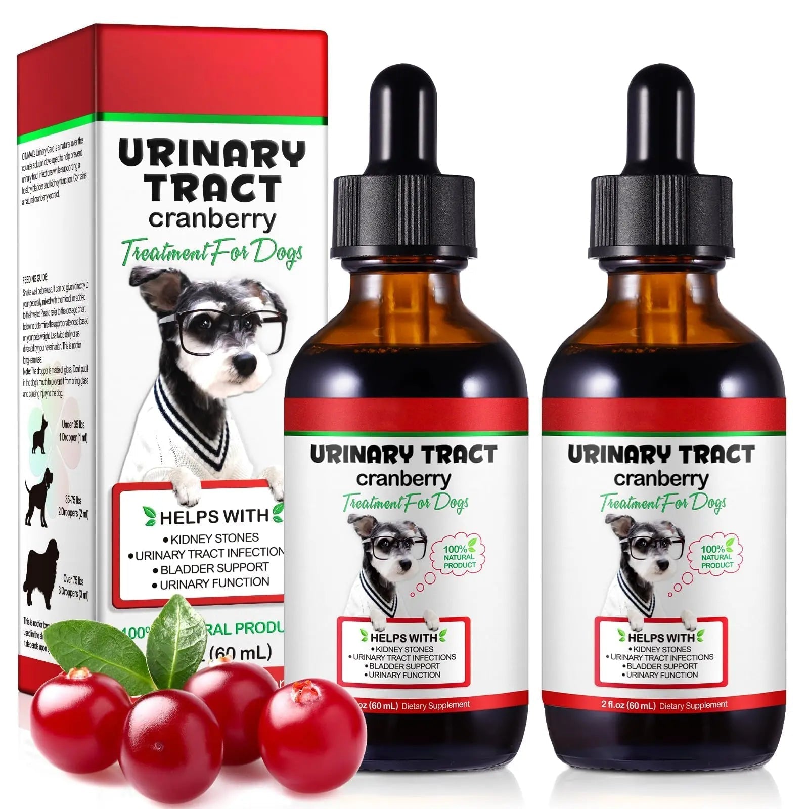 Dog UTI Treatment - Urinary Tract Infection Treatments, Kidney+Bladder Support Supplement, Natural Cranberry Extract for Dogs, Supports Urinary and Digestive Health (2 Fl Oz (Pack of 2)) Onznoz uk supplements