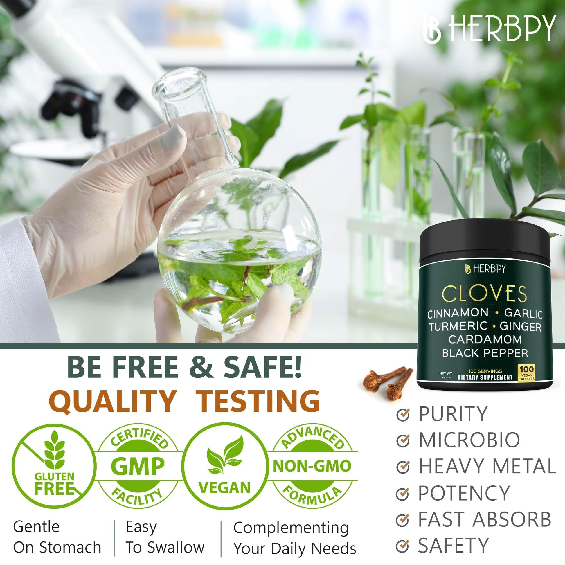Herbpy 7in1 Clove Supplement Rich in Vitamins & Minerals Supports Digestion, Immune & Heart Health with Cinnamon, Turmeric, Ginger, Cardamom, Garlic & Black Pepper - 100 Vegan Capsules Herbpy uk supplements