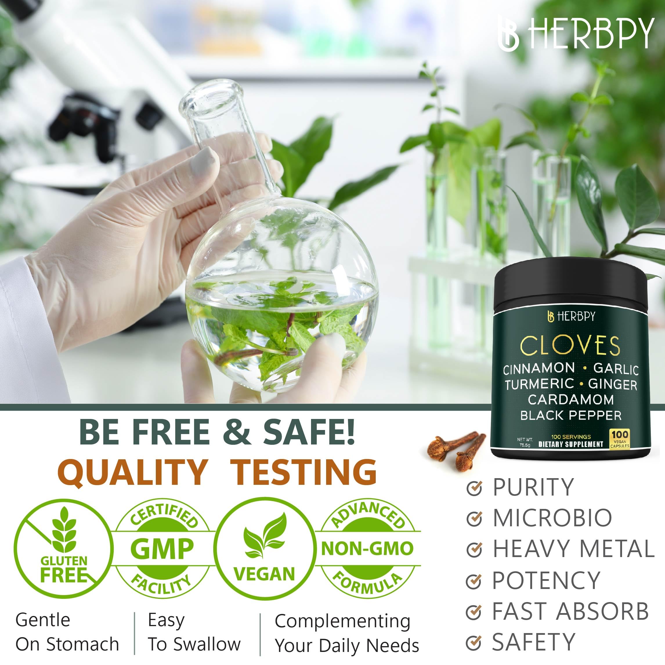 Herbpy 7in1 Clove Supplement Rich in Vitamins & Minerals Supports Digestion, Immune & Heart Health with Cinnamon, Turmeric, Ginger, Cardamom, Garlic & Black Pepper - 100 Vegan Capsules Herbpy uk supplements