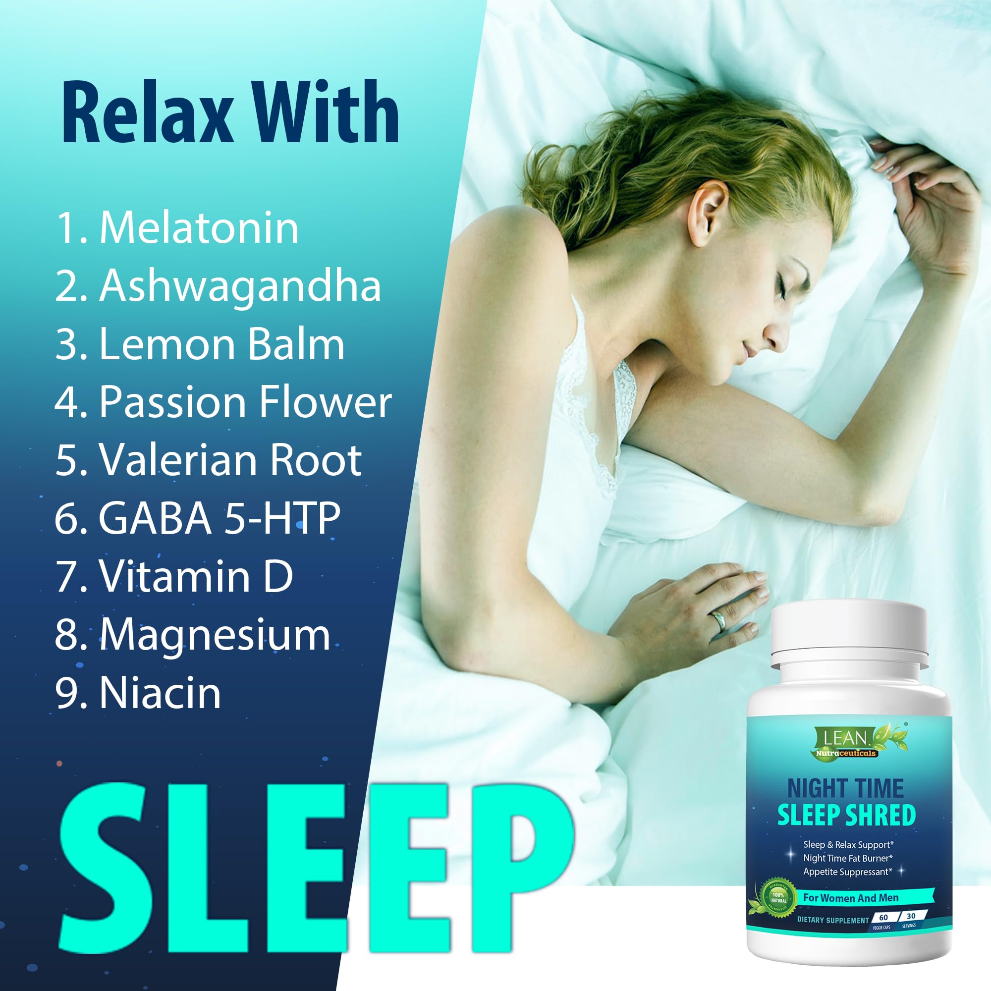 Night Time Sleep Shred Fast Fat Burner, Weight Loss Aid Pill, Appetite Suppressant Carb LEAN Nutraceuticals uk supplements
