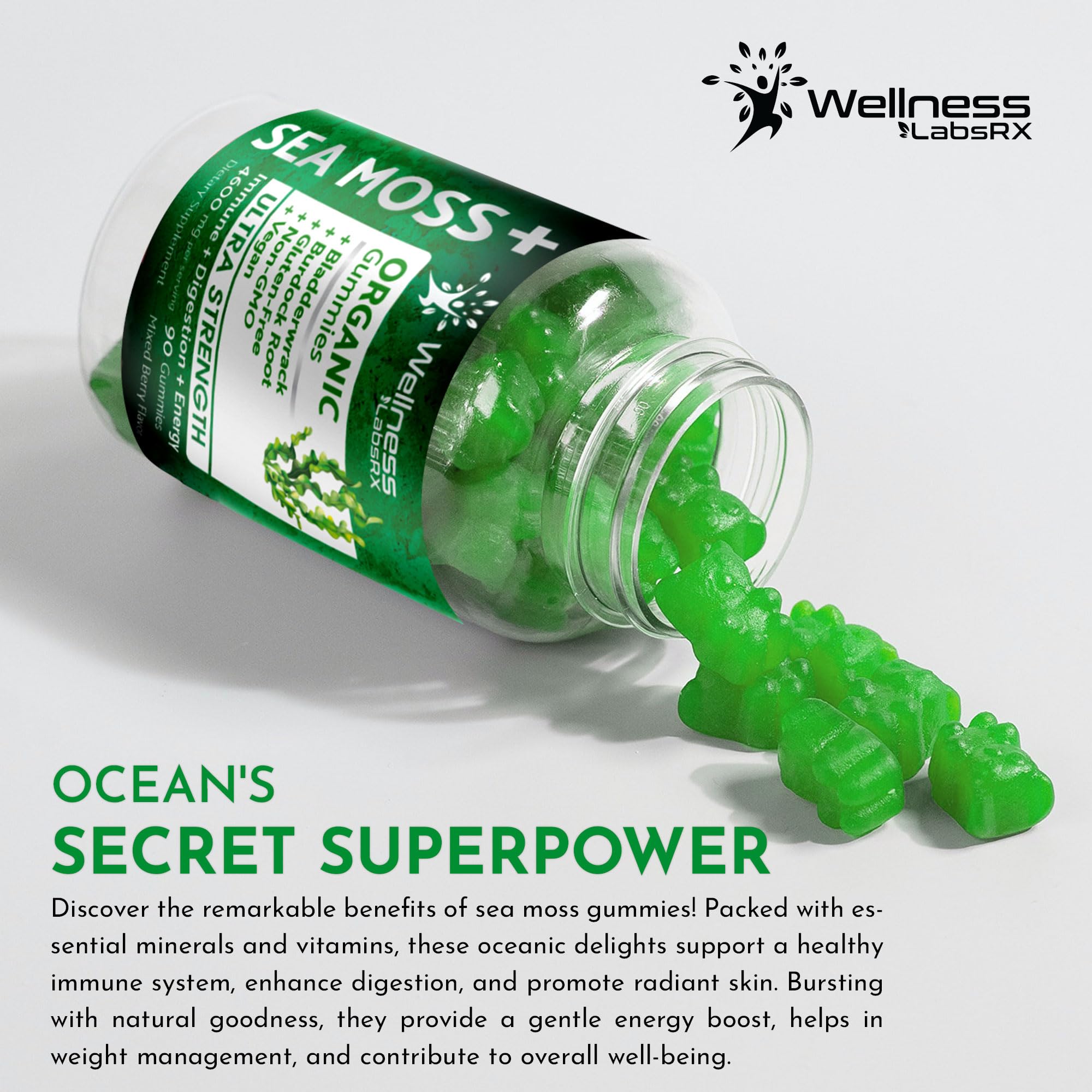 WELLNESS LABSRX Sea Moss Gummies, 3200mg Organic Seamoss, Irish Sea Moss WELLNESS LABSRX uk supplements