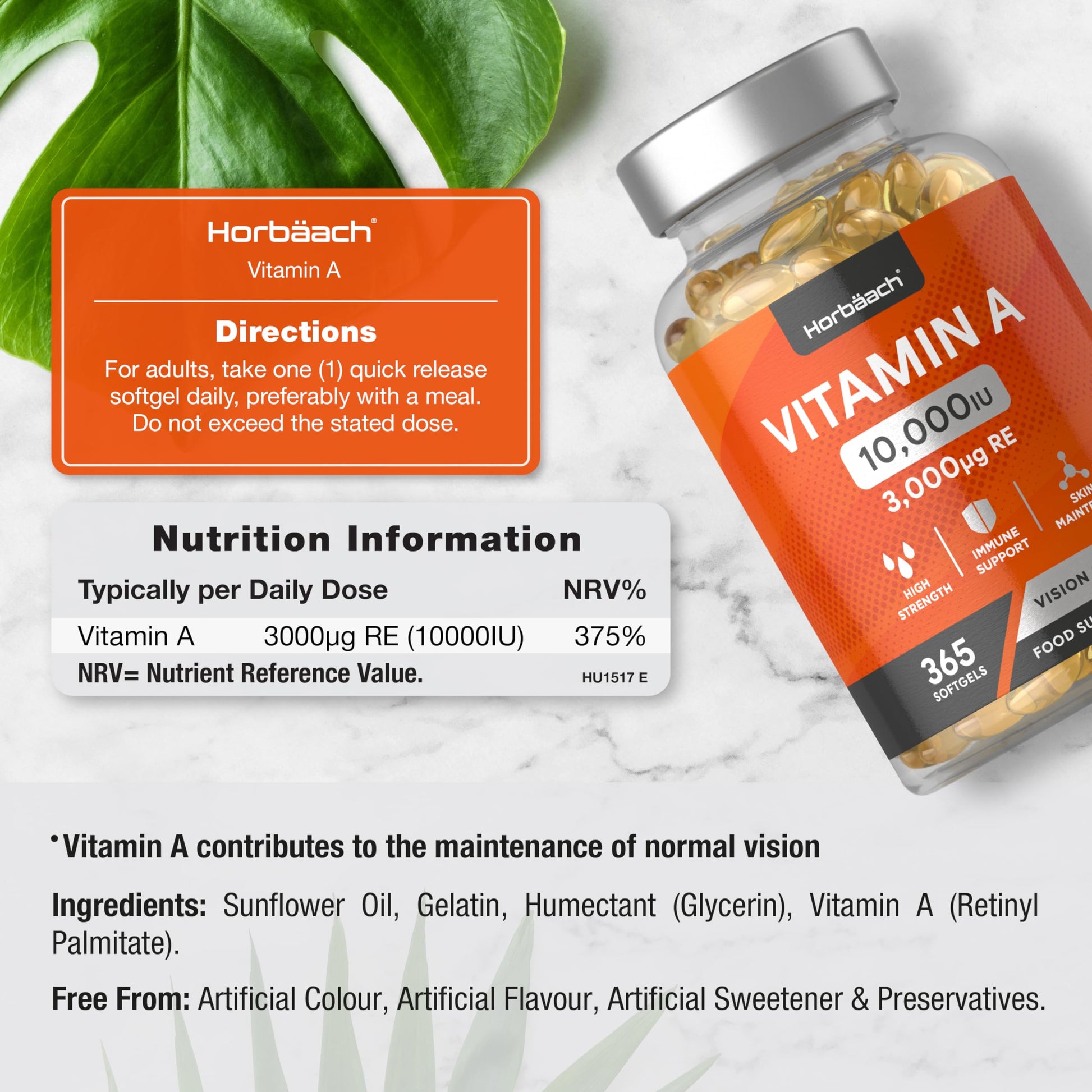 Vitamin A Capsules 10,000iu | 365 Count (1 Year Supply) | High Strength Vitamin A Supplem Horbäach uk supplements