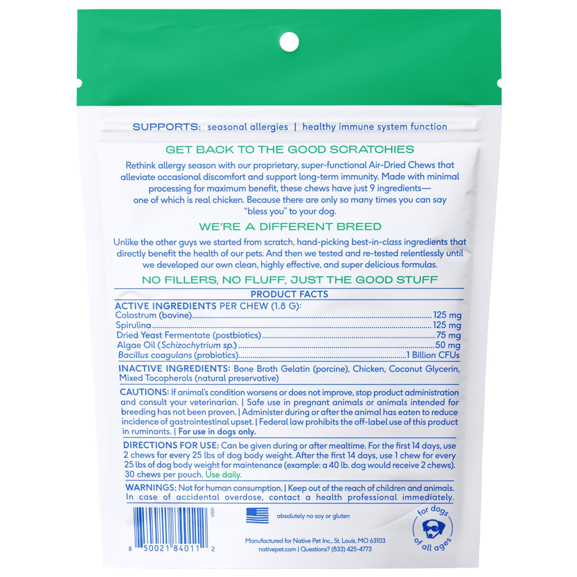 Native Pet Dog Allergy Chews - Dog Allergy Relief for Medium Breeds - Supports Seasonal Itch Relief, Healthy Immune Function & Reduces Sneezing - Colostrum, Spirulina, & Probiotics - 30 Days Supply Native Pet uk supplements
